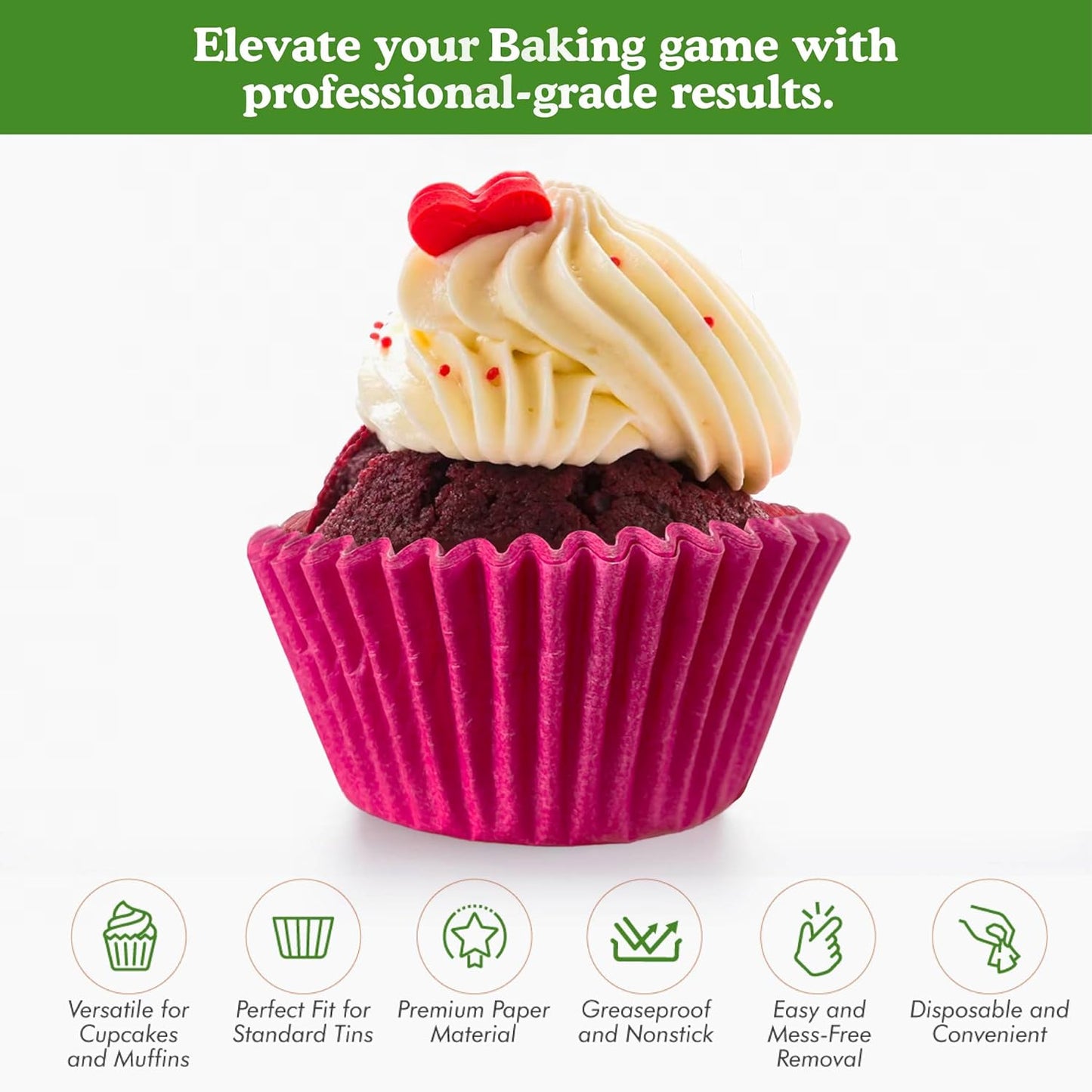 Regency Wraps Greaseproof Professional Grade Baking Cups, Pack of 40, Standard Liners, Hot Pink Solid, for Cupcakes, Muffins, Candy, Non Stick