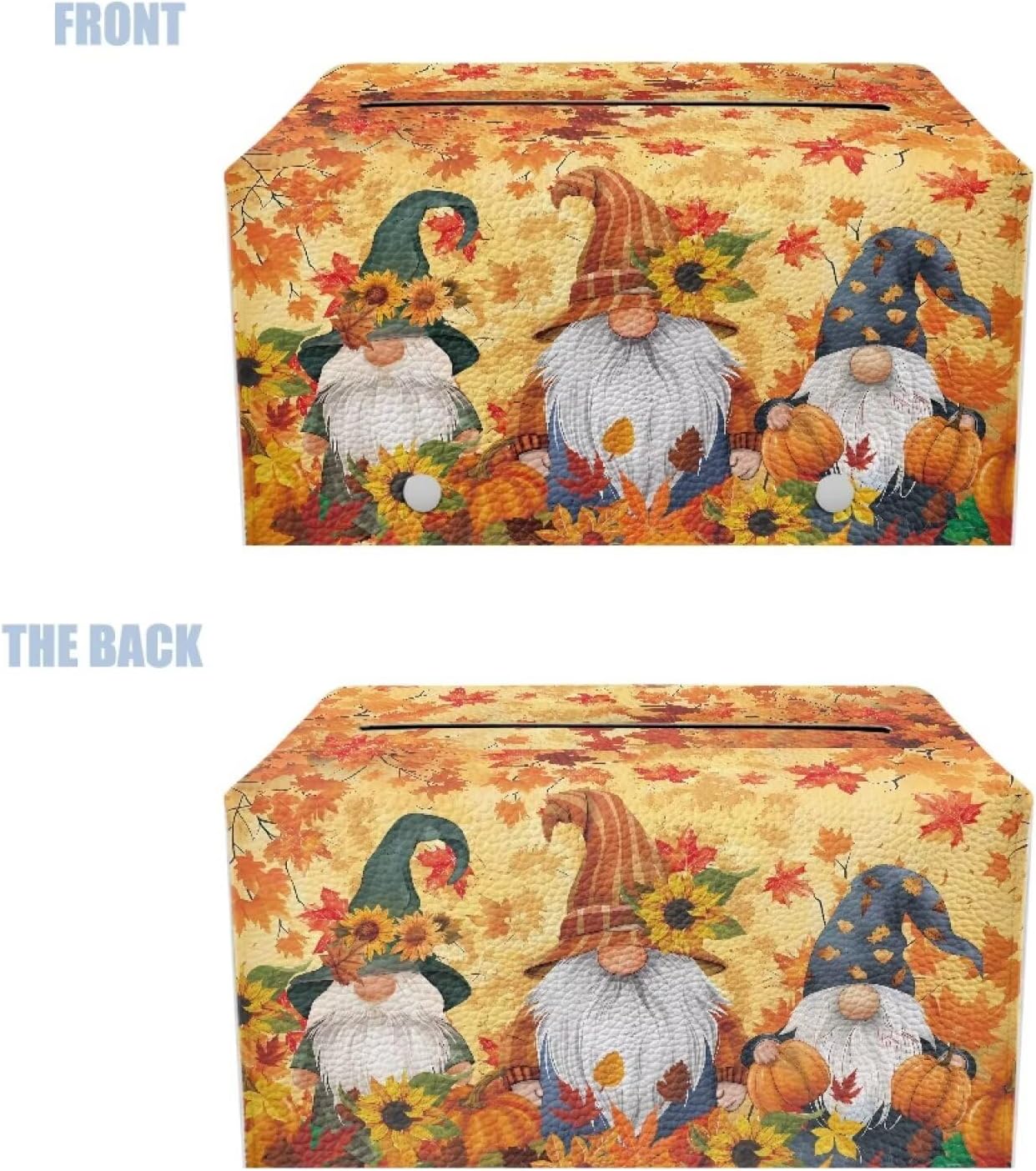 Cute Dwarf Tissue Box Cover Waterproof PU Leather Facial Tissue Holder Thanksgiving Decorative Facial Napkin Organizer with Bottom Belt for Tabletop, Countertop, Night Stands