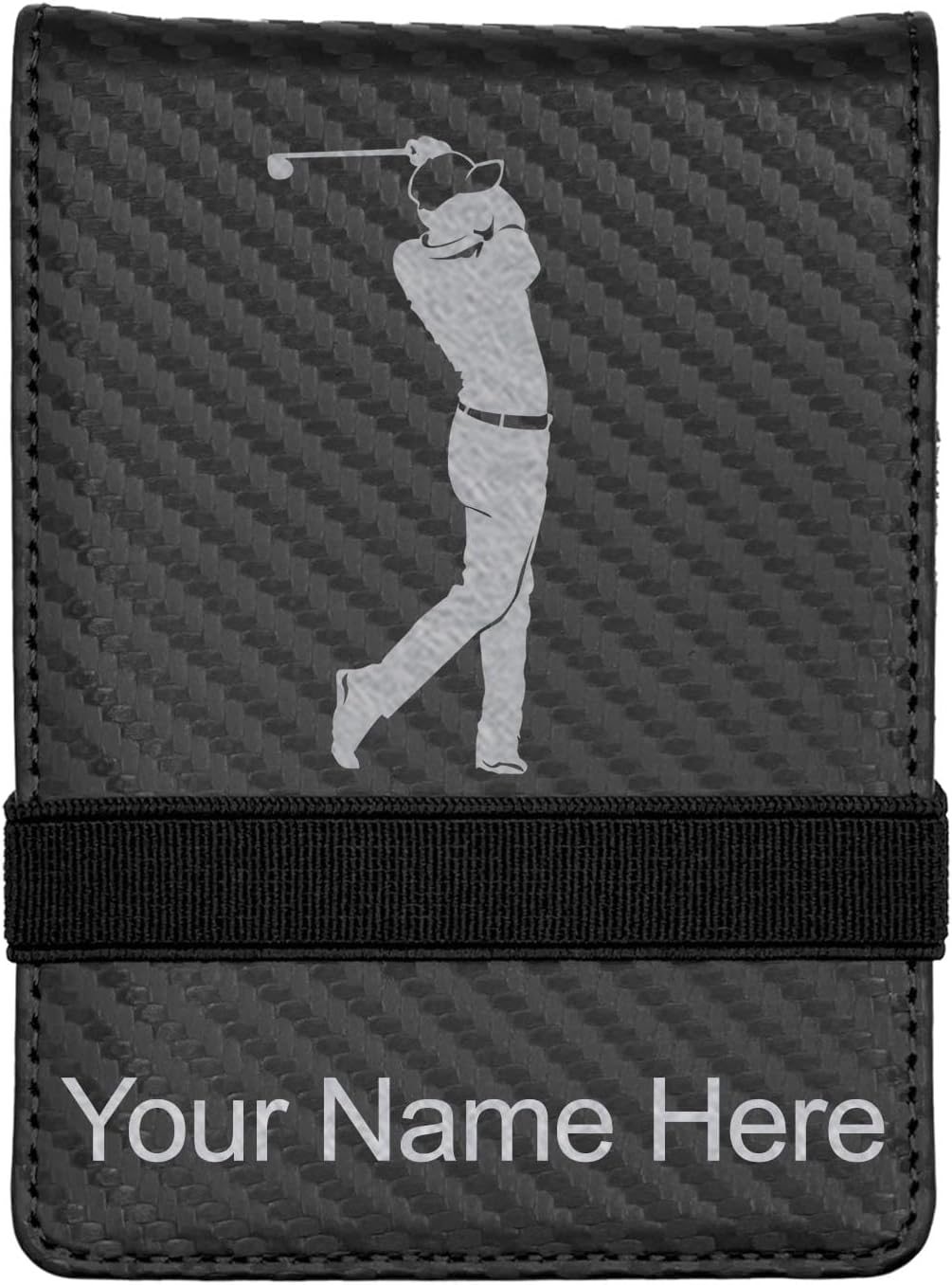 LaserGram Mini Padfolio with Notepad and Pen, Golfer Golfing, Personalized Engraving Included (Carbon Fiber Black with Silver)