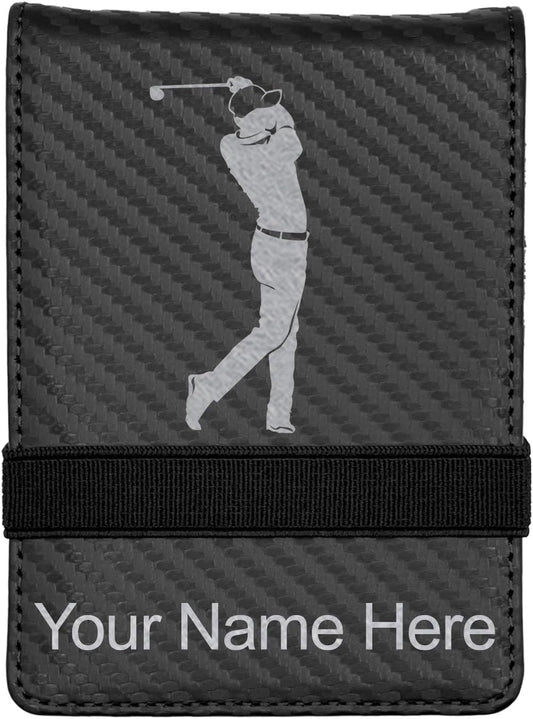 LaserGram Mini Padfolio with Notepad and Pen, Golfer Golfing, Personalized Engraving Included (Carbon Fiber Black with Silver)