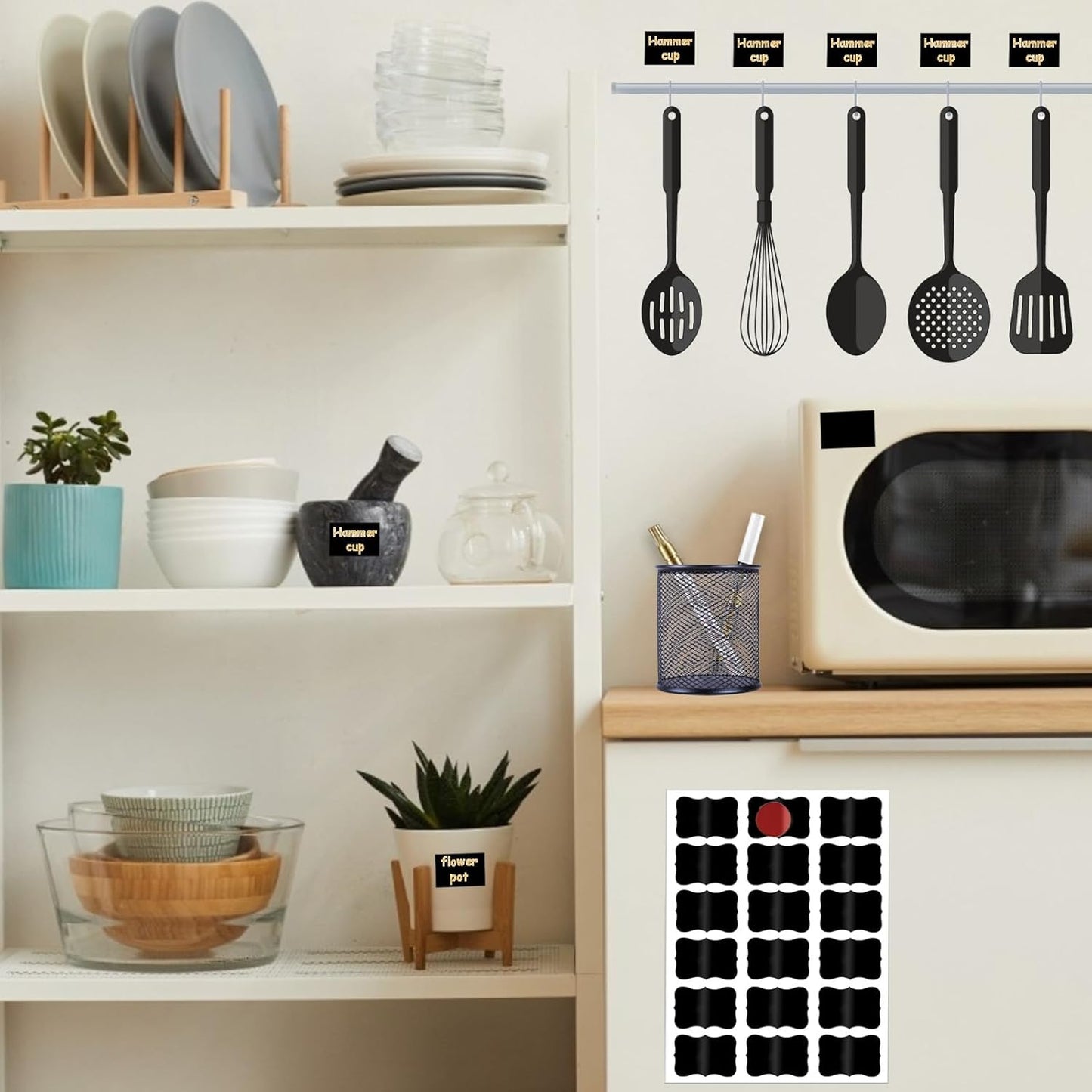 Chalkboard Labels, 144 Pcs Waterproof Reusable Chalk Stickers with Erasable Chalk Marker for Jars, Storage Bins, Kitchen, Parties, Weddings, Craft Rooms