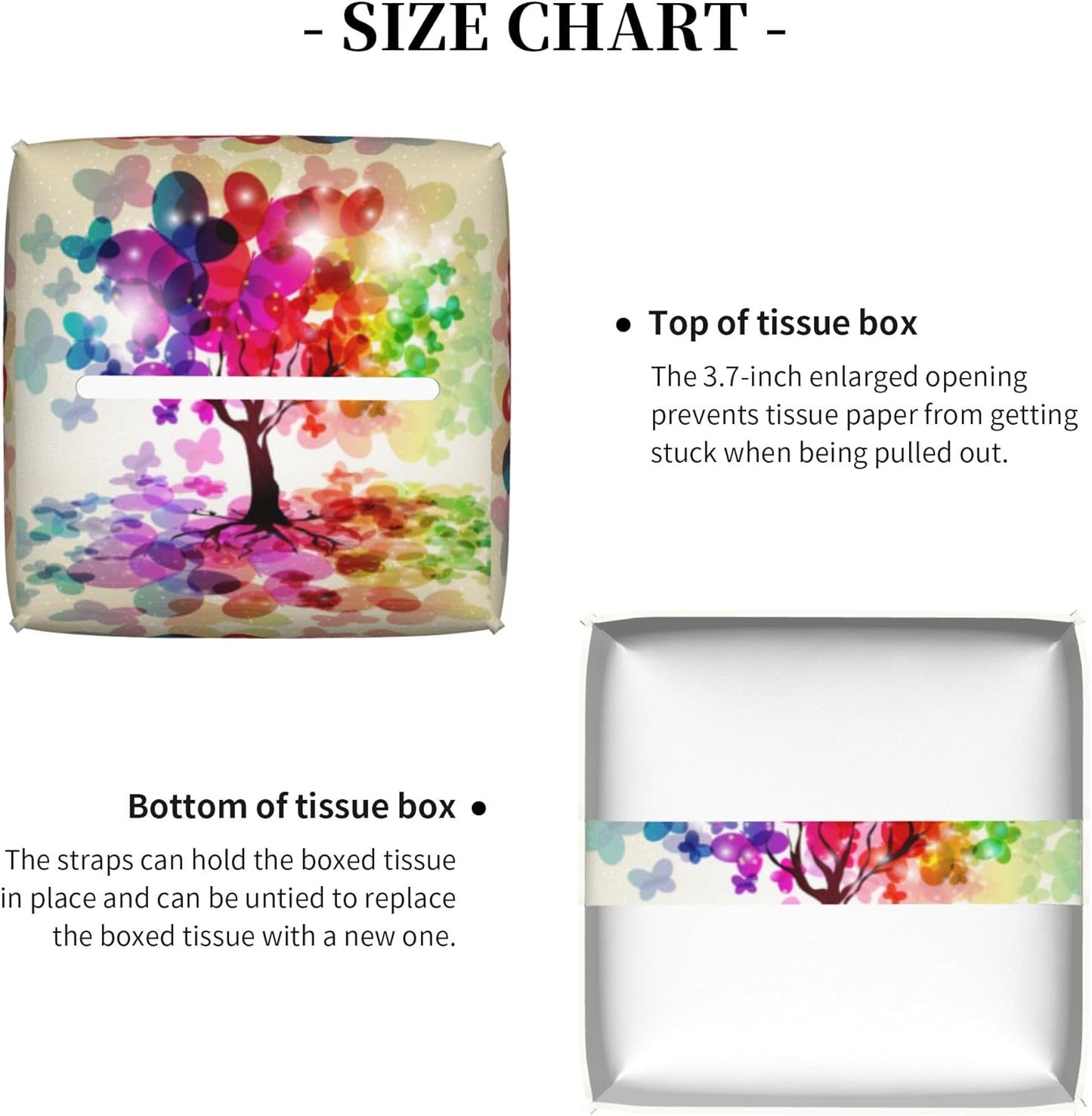Colorful Tree Tissue Box Cover Leather Tissue Box Holder Square Facial Paper Organizer Dispenser for Bathroom Kitchen Bedroom Vanity Countertop Night Stands