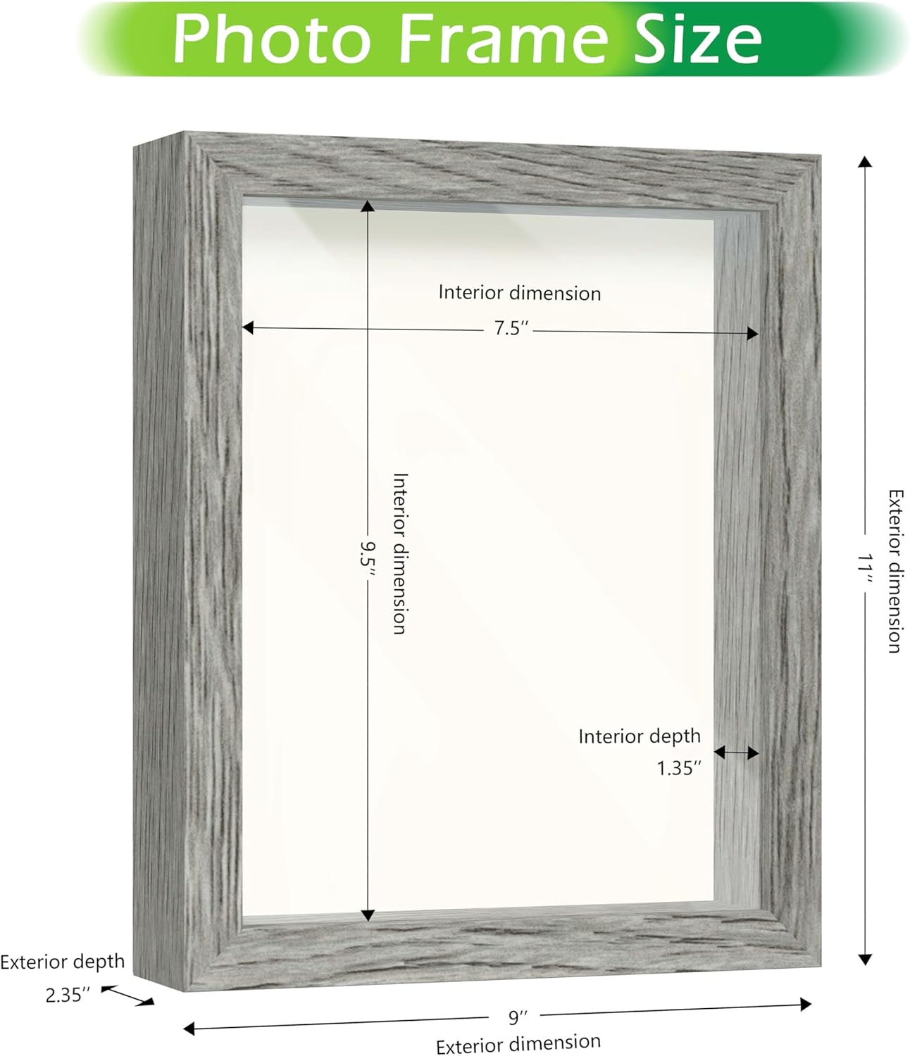 FrameWorks 8x10 Driftwood Wooden Shadow Box Frame – Soft Felt Back, Tempered Glass, and Included Elegant White Ball Push Pins