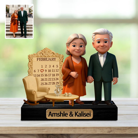 Personalized Couple Cartoon Photo Sculpture Ornament Custom Name Date 2D Acrylic Cartoon Style Figurine Desk Decor Gift for Couple Valentine's Day Xmas Anniversary (Style 16)