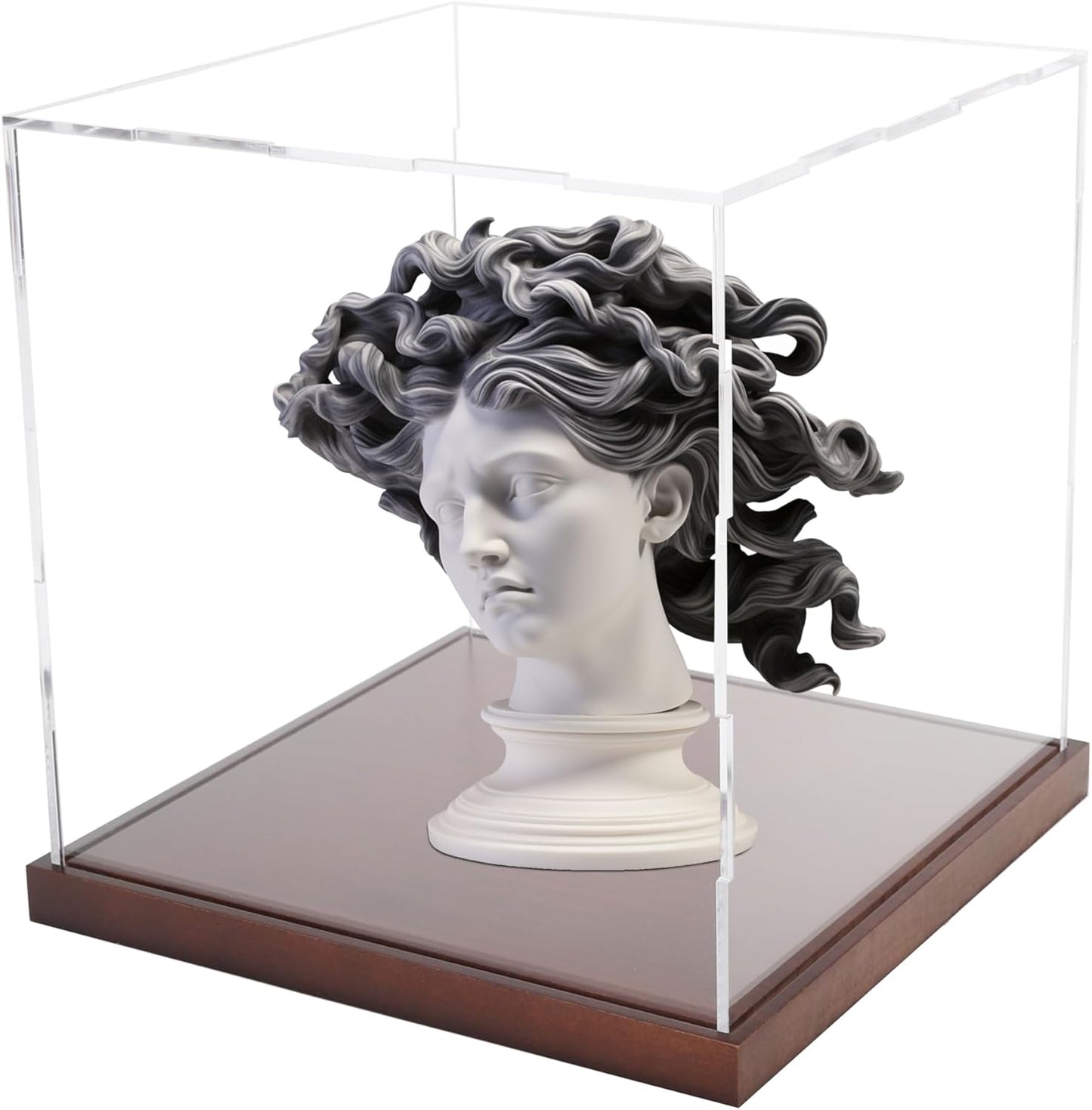 Clear Acrylic Display Box Collectibles Display Case Organizing Toys Case Storage Box with Solid Built-in Wooden Base(9.8x9.8x9.8 inch; 25x25x25 cm)