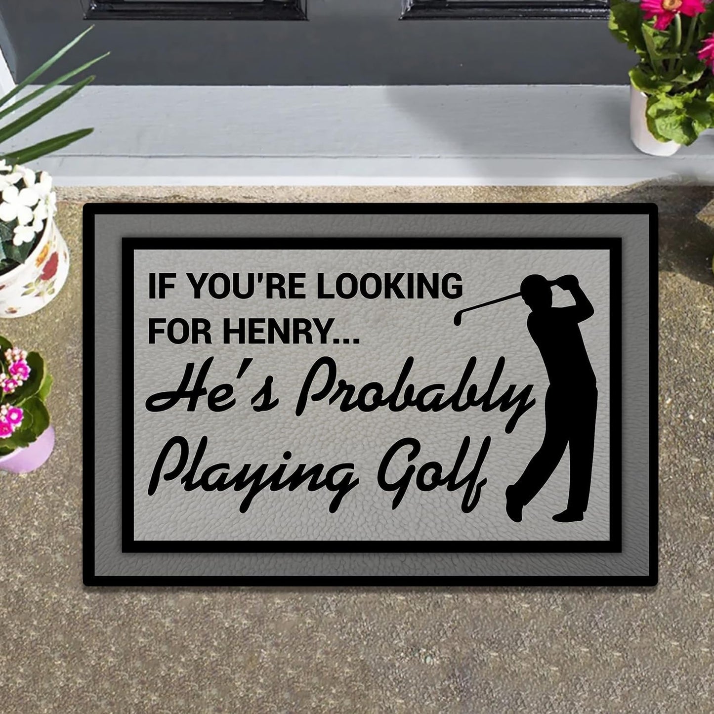 Personalized Funny Golf Non-Slip Doormat with Custom Name – Entry Rug Featuring Golf Silhouette and Humor Message for Porch, Garage, Clubhouse, or Front Door Outdoor Entrance Décor