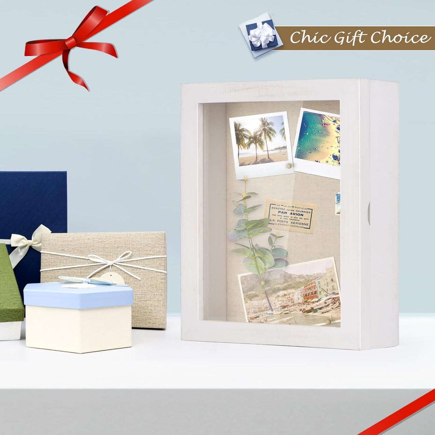 Love-KANKEI Shadow Box Frame 8x10 Shadow Box Display Case with Linen Back Memorabilia Awards Medals Photos Memory Box Gift Rustic White