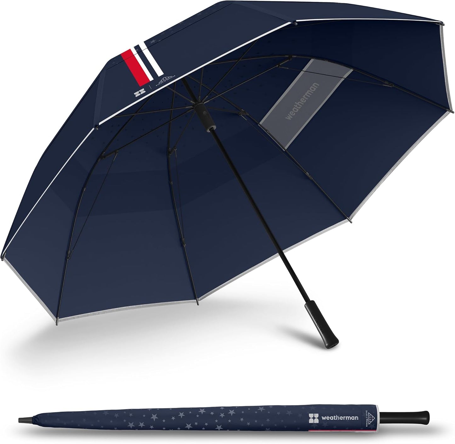 Weatherman Umbrella - Golf Umbrella - Windproof Sports Umbrella Resists Up to 55 MPH Winds - Available in 2 Sizes and 5 Colors