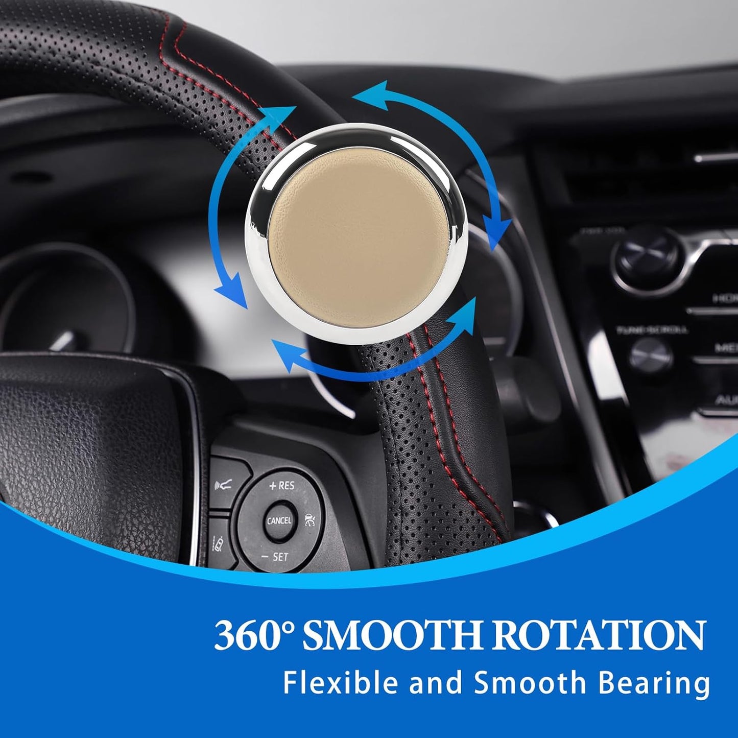 Hoffen Steering Wheel Spinner Sport Maneuvering Knob Cow Leather Cover Swivel Suicide Knob Universal Fit for Cars, Trucks, Boats (Beige)