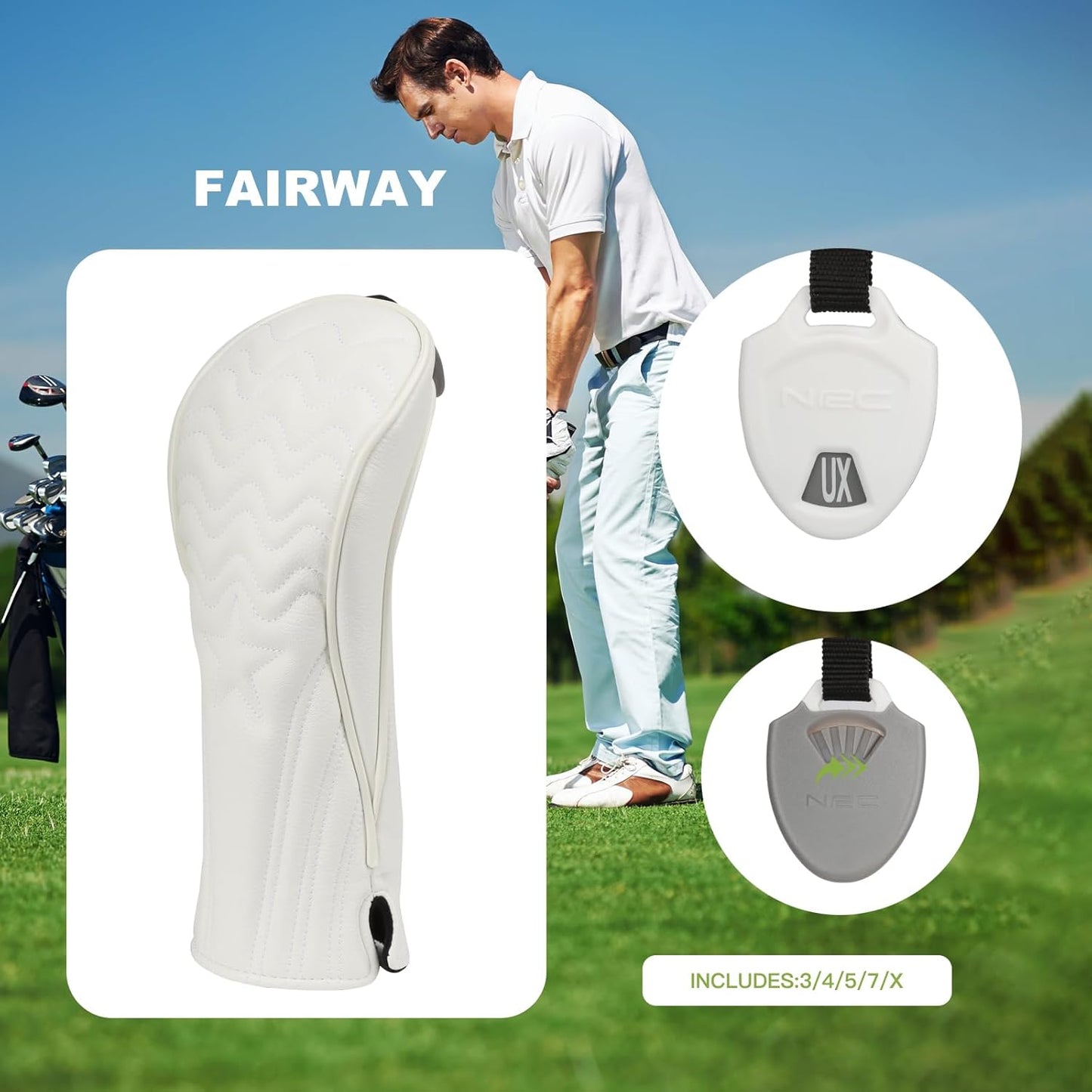 4pcs or 1pc Golf Club Head Covers for Woods, Driver, Fairway, Hybrid – Premium PU Leather with Interchangeable Tags & Magnetic Blade and Mallet Putter Covers