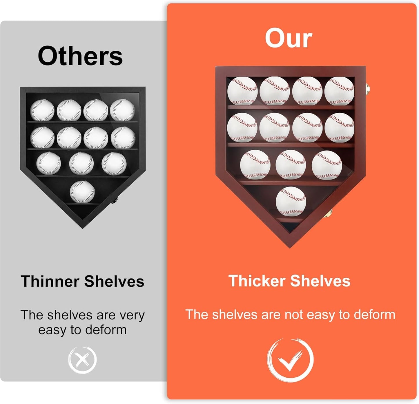 Baseball Display Case & Shadow Box - Lockable Acrylic Door Wall Mount Cabinet for 12 Baseballs - 13x16 Inch Collectible Display Frame for Enthusiasts