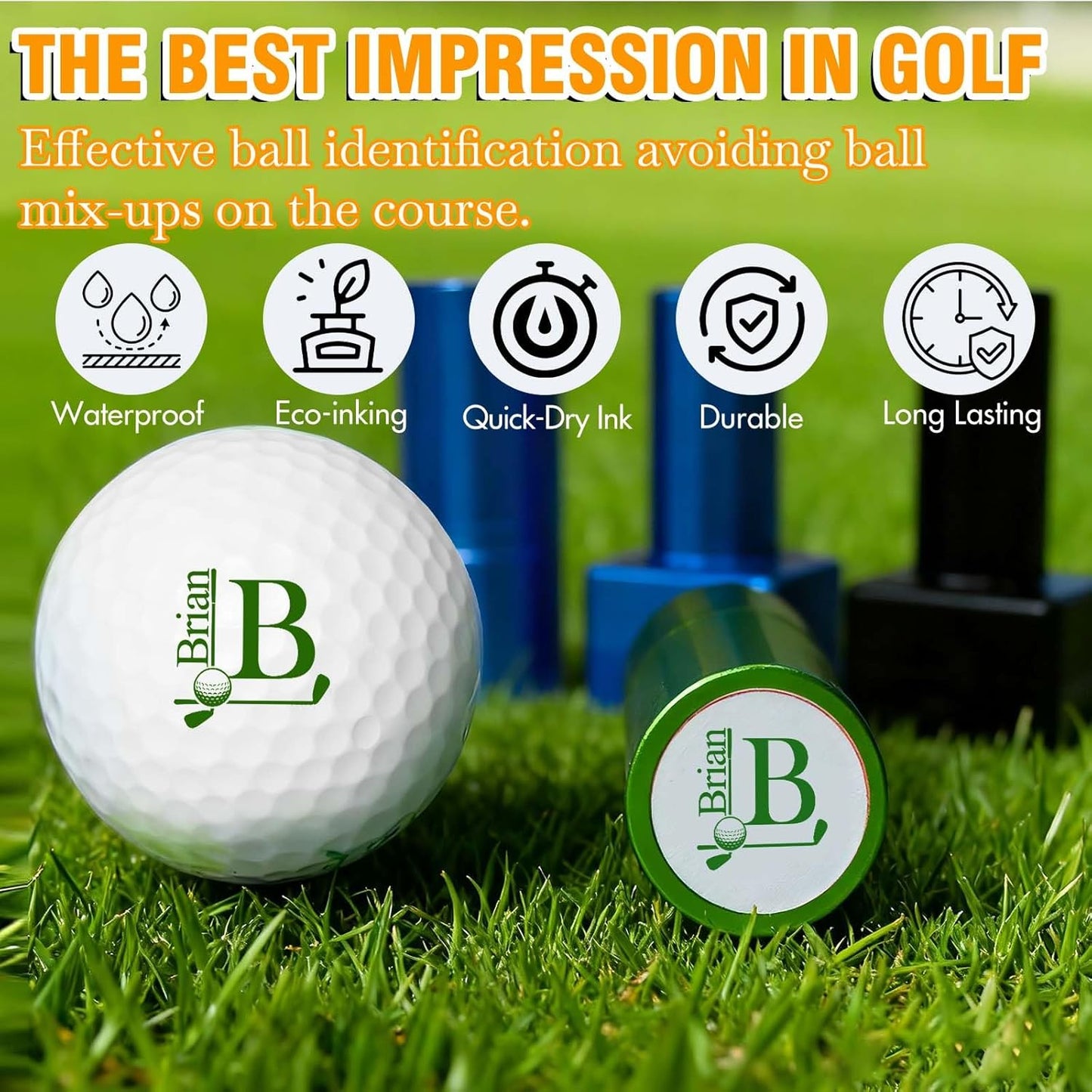 ONFAON Custom Golf Ball Stamp, Personalized Name Golf Ball Marker Stamp with Monogram Logo, Reusable Inking Customized Golf Stamper Accessories Gifts for Golfers