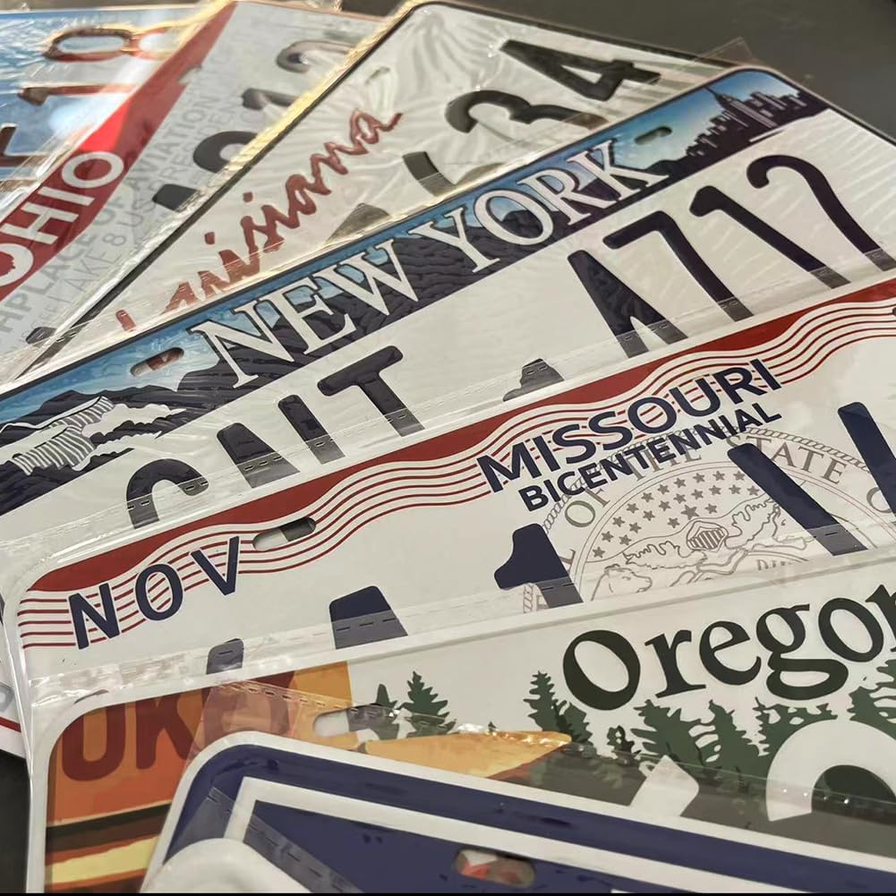 Assorted Replica Metal License Plates, Stamped Car Plates, Man Cave Garage Bar Decor (30 pcs)