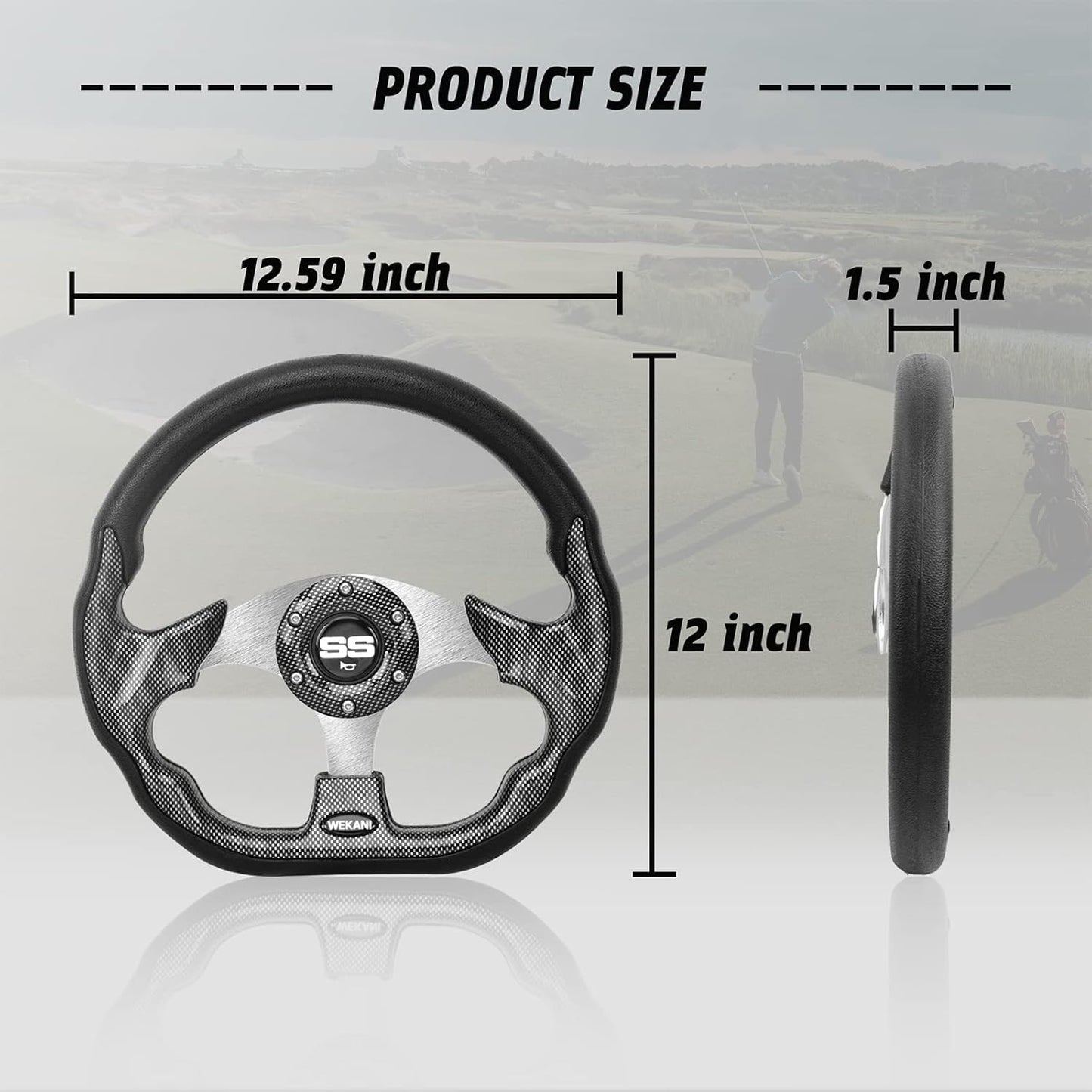 D Golf Cart 12.5 Inch Steering Wheel， for Club Car EZGO Yamaha Golf Cart， with Car Horn Button，Cool racing steering wheel
