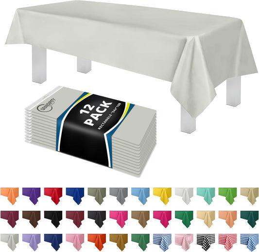 Grandipity 12 Pack Premium Disposable Plastic Tablecloth 54 Inch. x 108 Inch. Decorative Rectangle Table Cover - Light Grey