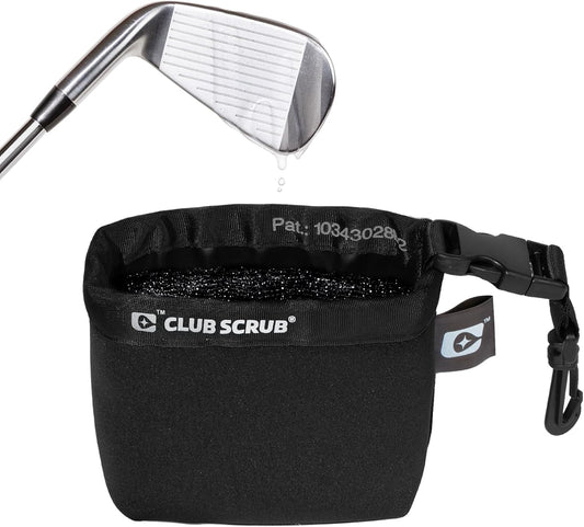 Club Scrub Golf Club and Golf Ball Cleaning Bag, Waterproof Clean Face Technology Liner, Detachable Clip, Machine Washable, Cleans Club Grooves, Dry Exterior (Neoprene or Microfiber Option Available)