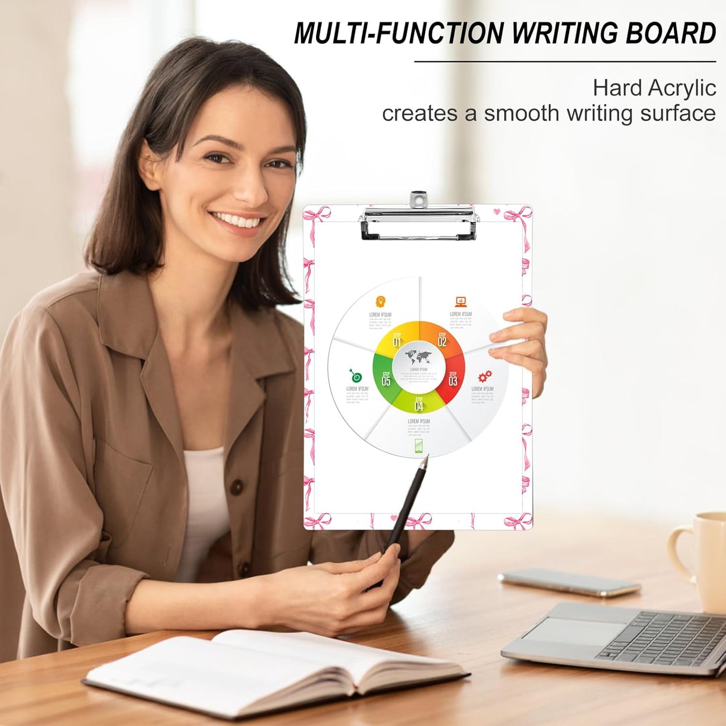 Plastic A4 Clipboards, Cute Fashion Clipboard Decorative, 12.2" x 8.7" Standard A4 Size Clipboards, Plastic Acrylic Clipboard for Teacher, Social Worker, Students,Women, Office Supplies(Butterfly Bow)