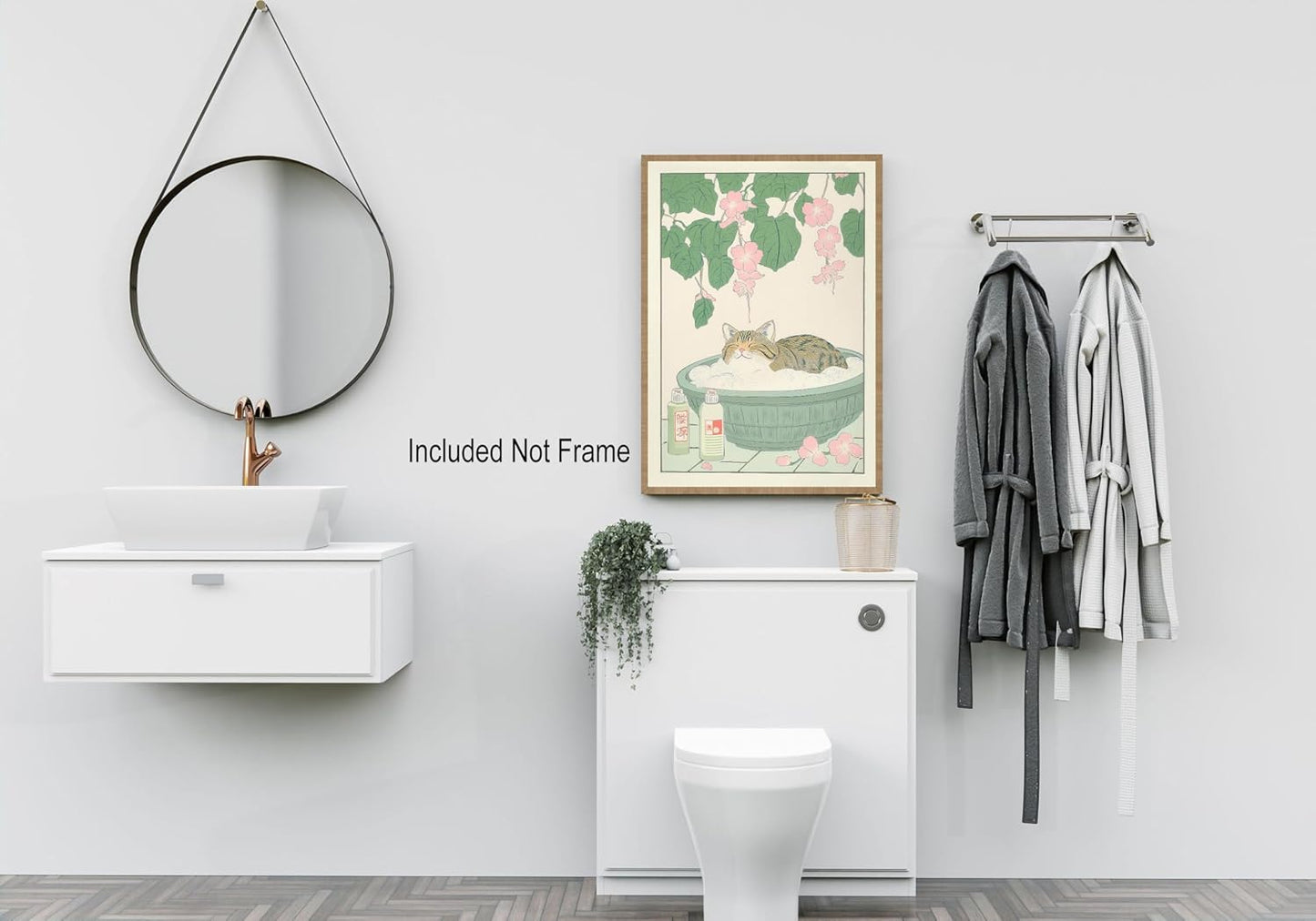 Vintage Tabby Cat in The Bathtub Posters Funny Bathroom Wall Art Cute Animal Lover Canvas Prints Japanese Aesthetic Neutral Minimalist Wall Decor for Dorm Restroom 16x24in Unframed