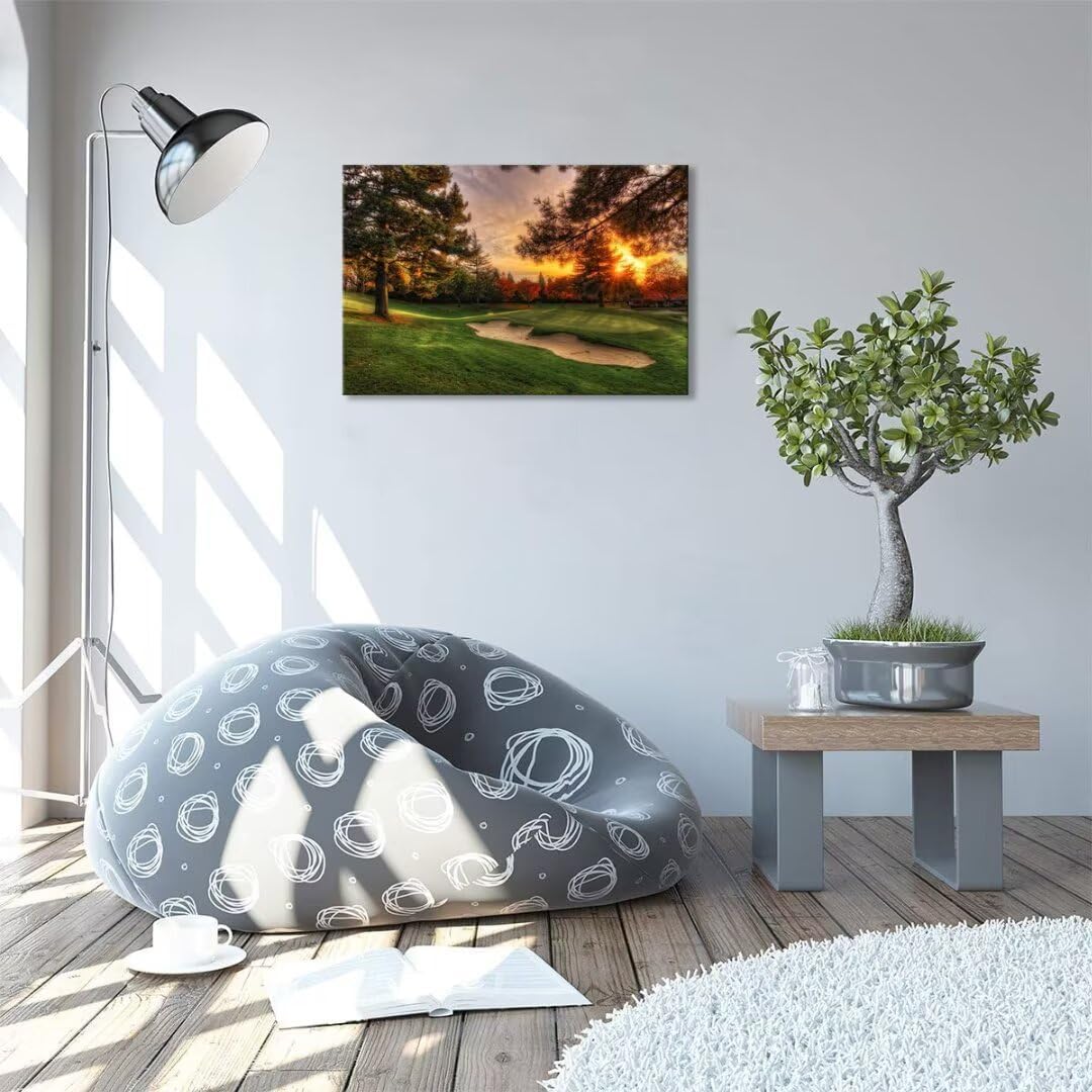 chenchenArt Golf Wall Art for Living Room Bedroom Home Decorations Golf Course and Tree Piture & Poster Picture Poster Canvas Prints Modern Artwork Framed Ready to Hang(18''H x 24''W)