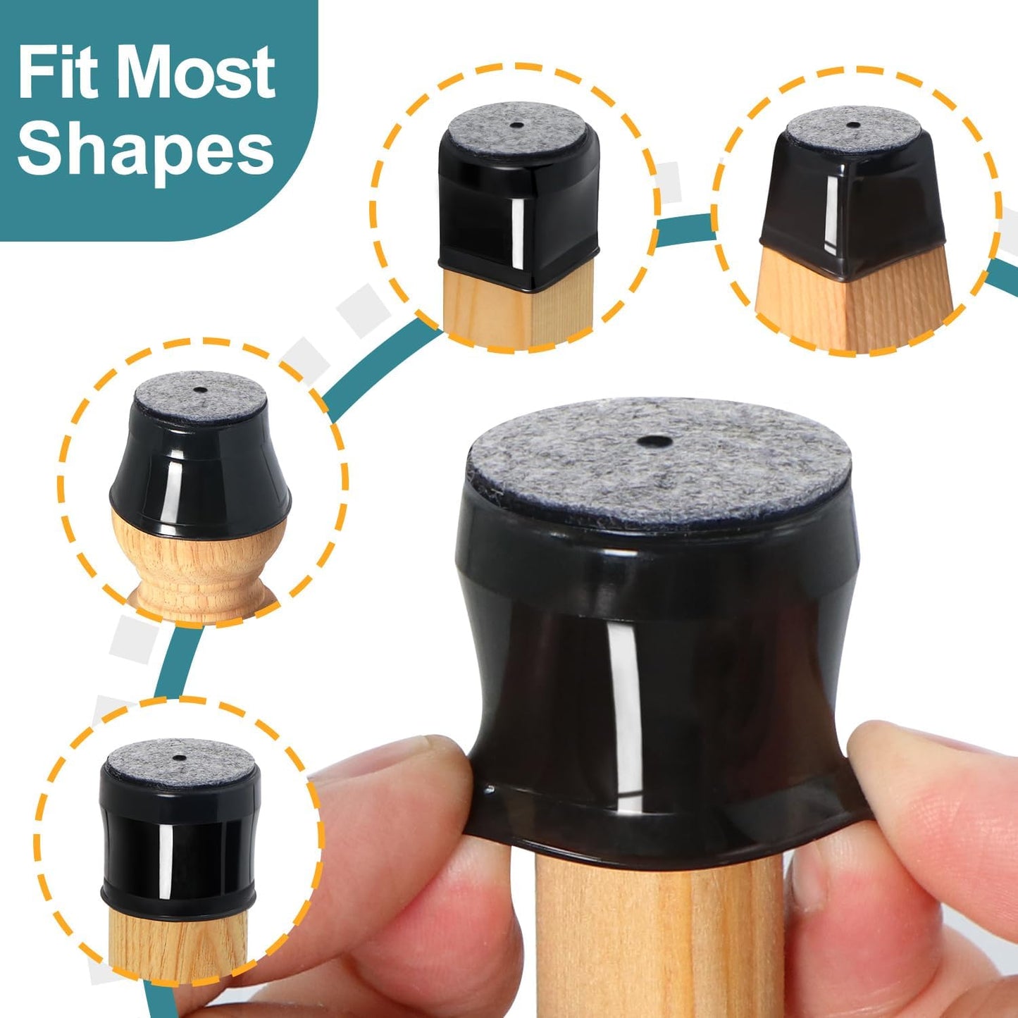 24 Pcs Chair Leg Floor Protectors Round, Silicone Felt Furniture Leg Pads Caps Covers for Hardwood Floors (Fit 1-5/16" to 2")