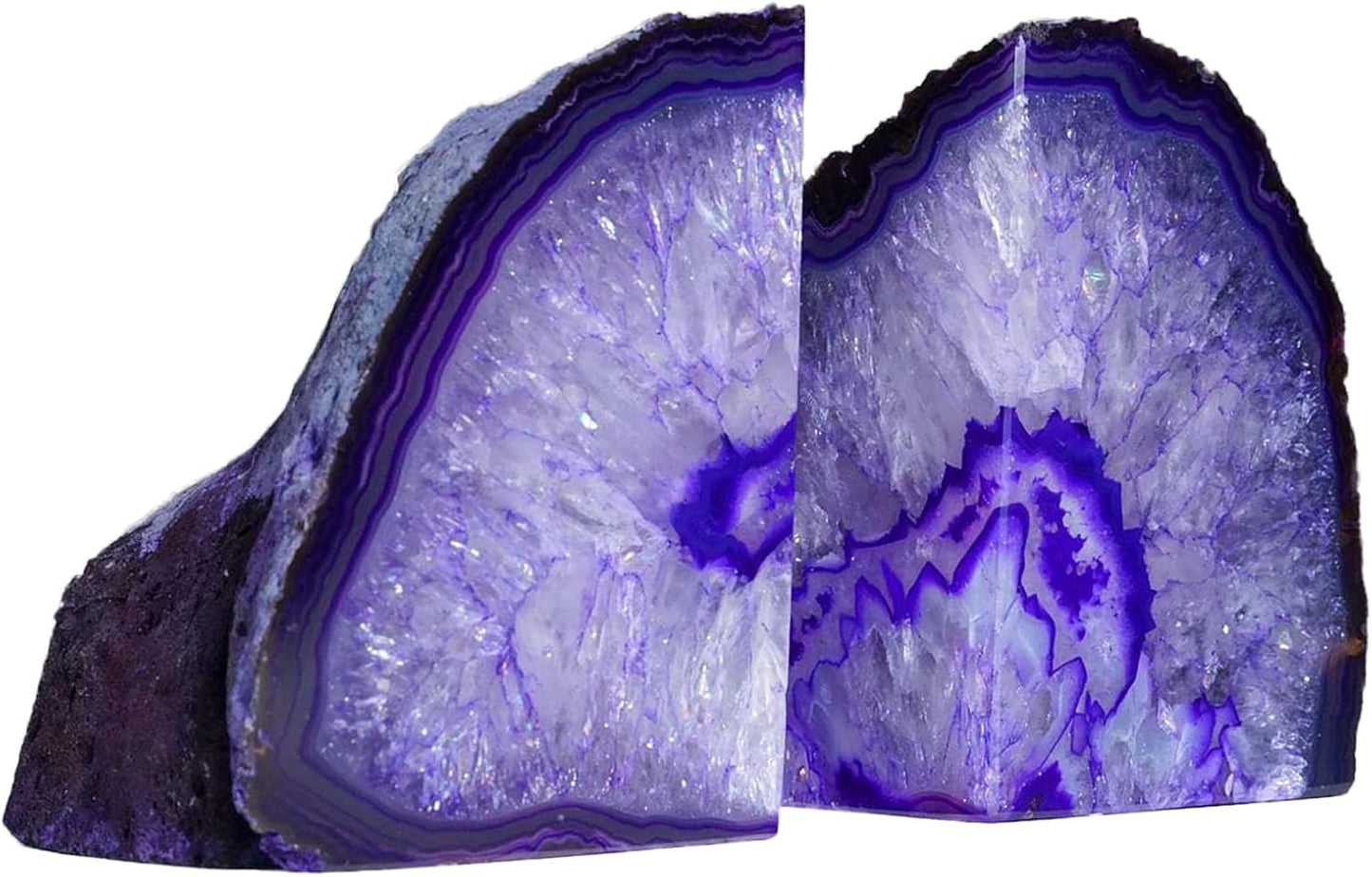 AMOYSTONE Purple Agate Bookends, Natural Crystal Gemstone Book Holders 3-4 LBS for Shelves, Stylish and Functional Bookends Gift for Women