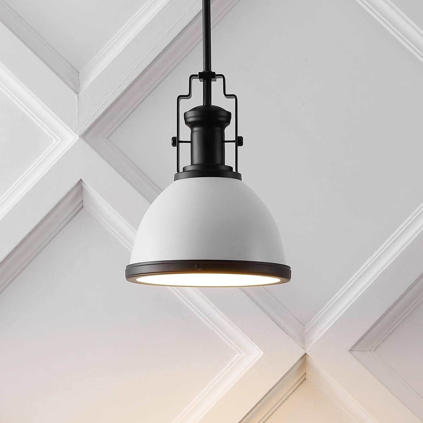 JONATHAN Y JYL9535E Homer 10" 1-Light Modern Industrial Iron LED Dome Pendant, Bohemian, Classic, Cottage, Farmhouse, Industrial, Rustic, Transitional, Dining Room, Kitchen, Foyer, White/Matte Black