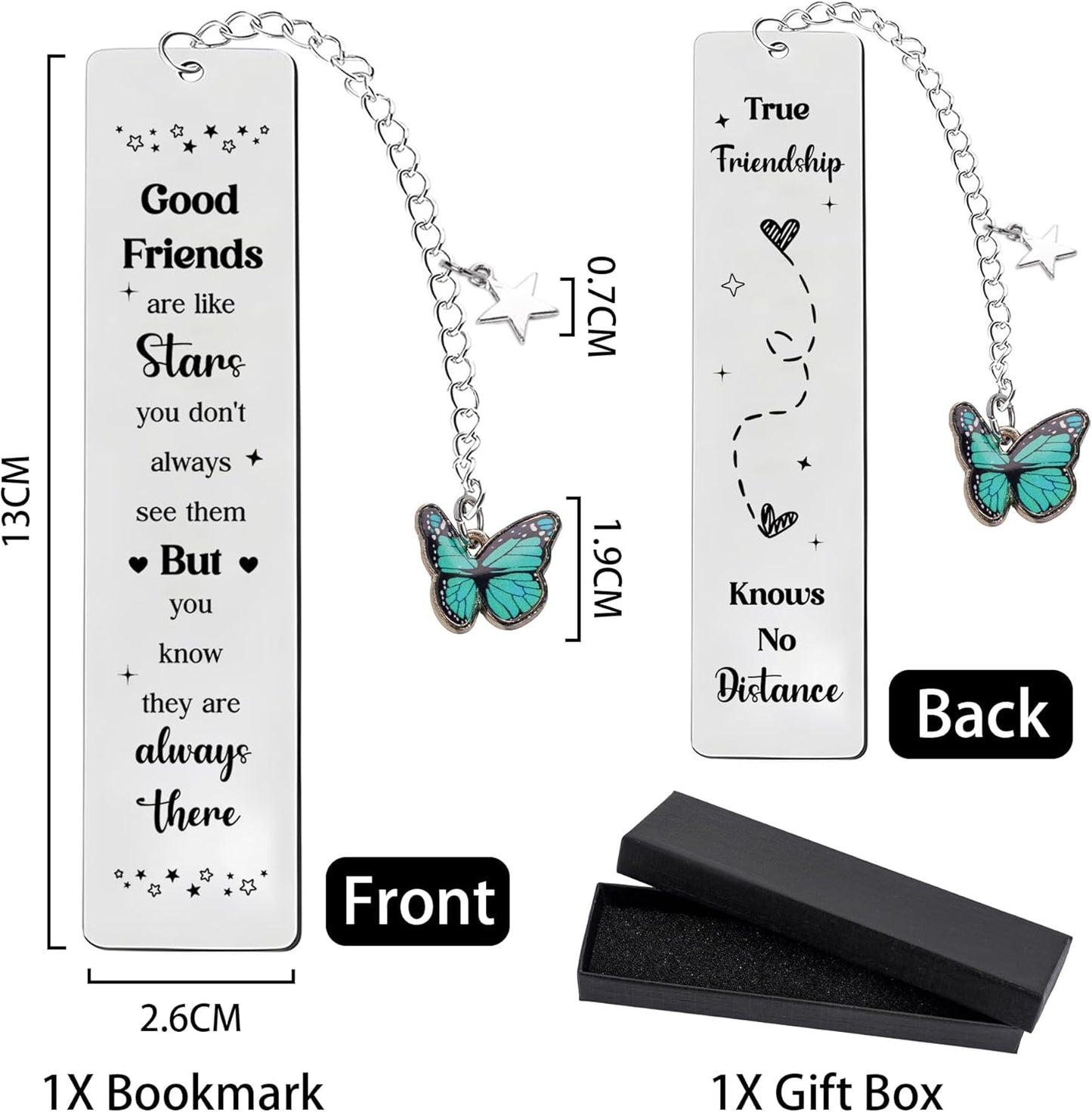 Long Distance Best Friend Gifts - Stainless Steel Bestie Bookmark with Blue Enamel Butterfly Charm, Friendship Bookmarks for Book Lovers Birthday Graduation Christmas Keepsake