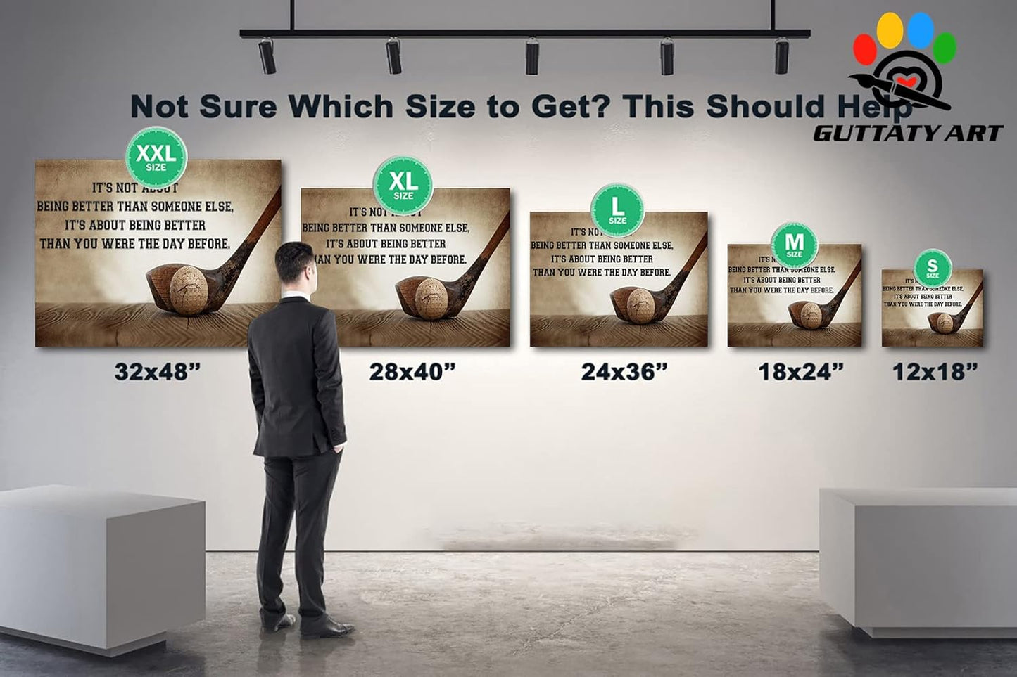 Inspirational Canvas Wall Art, Golf Clubs Wall Art Painting Prints for Living Room Wall Decor, Motivational Quotes Poster Picture for Bedroom Decor, Framed Artwork for Office Home Decor 24x36 Inches