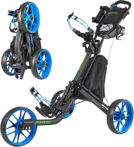 Golf Push Cart 3 Wheel : Golf Bag Cart Foldable with Phone Holder/Cup/Umbrella Holder Compact Golf Pull Carts Quick Fold Golf Caddy Push Carts with Large Wheelbase for Different Terrain