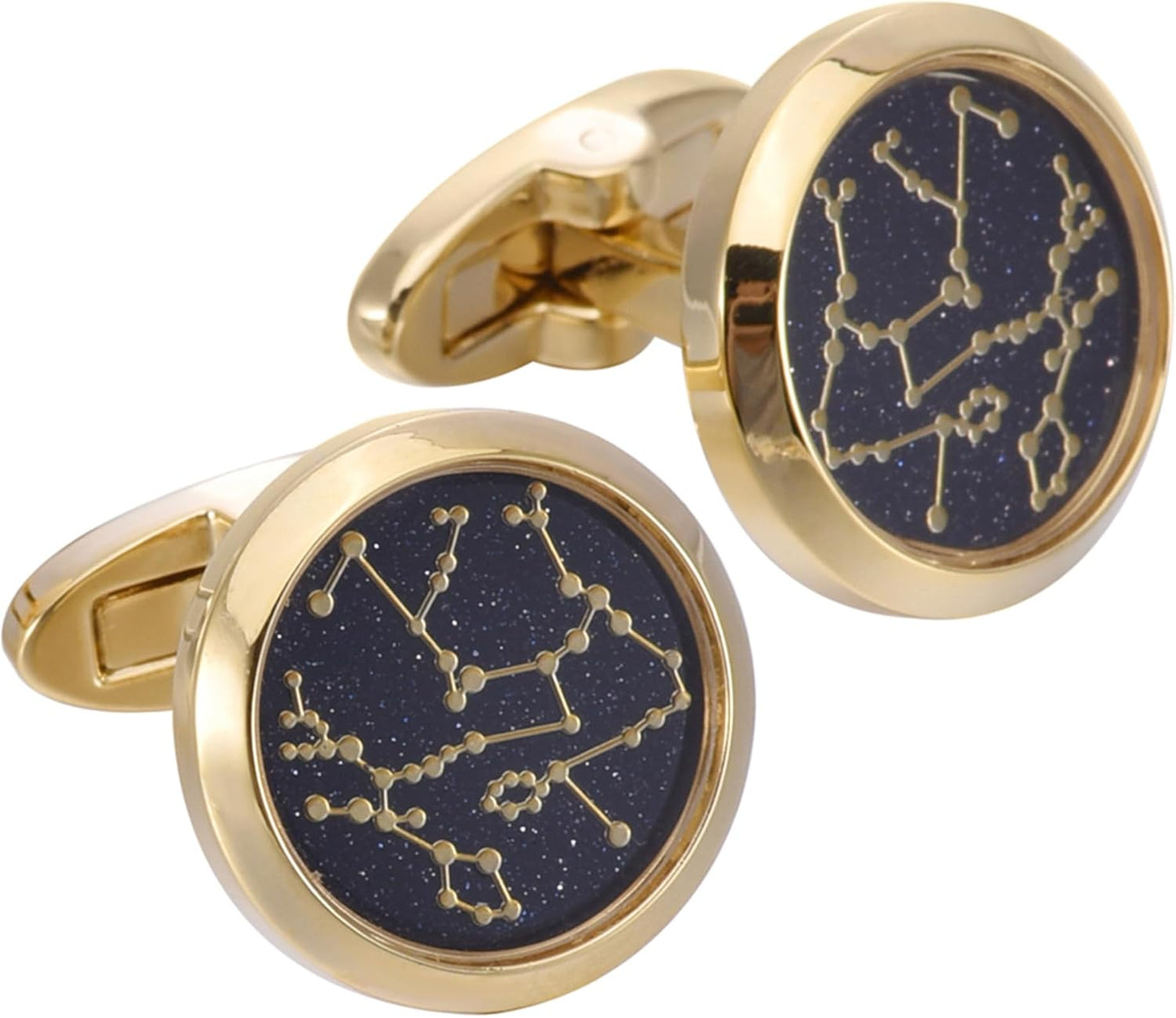 Sky Constellation Pattern Round Men's Cufflinks In Gift Case Sparkling Blue Goldstone Cufflinks for Men Jewelry for Wedding Party Business Birthday Anniversary Dress