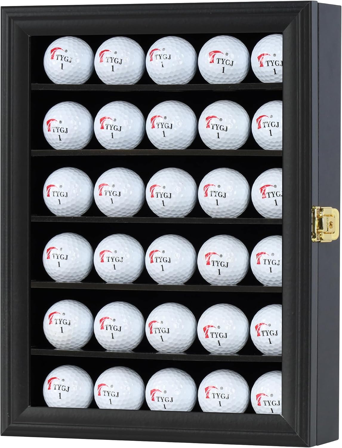 Golf Ball Display Case for 30 Golf Balls, Display Cabinet Great Golfer Memorabilia Gift for Golf Enthusiasts, for Hole-in-1 Display, Wall Mount with Lockable Door Black