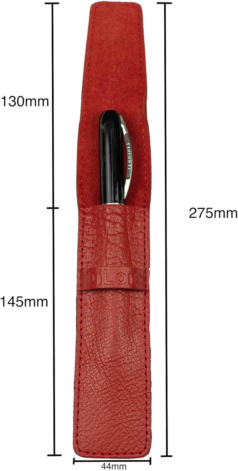 DiLoro Full Grain Genuine Leather Single Pen Case Holder Pencil Pouch (Buffalo Venetian Red)