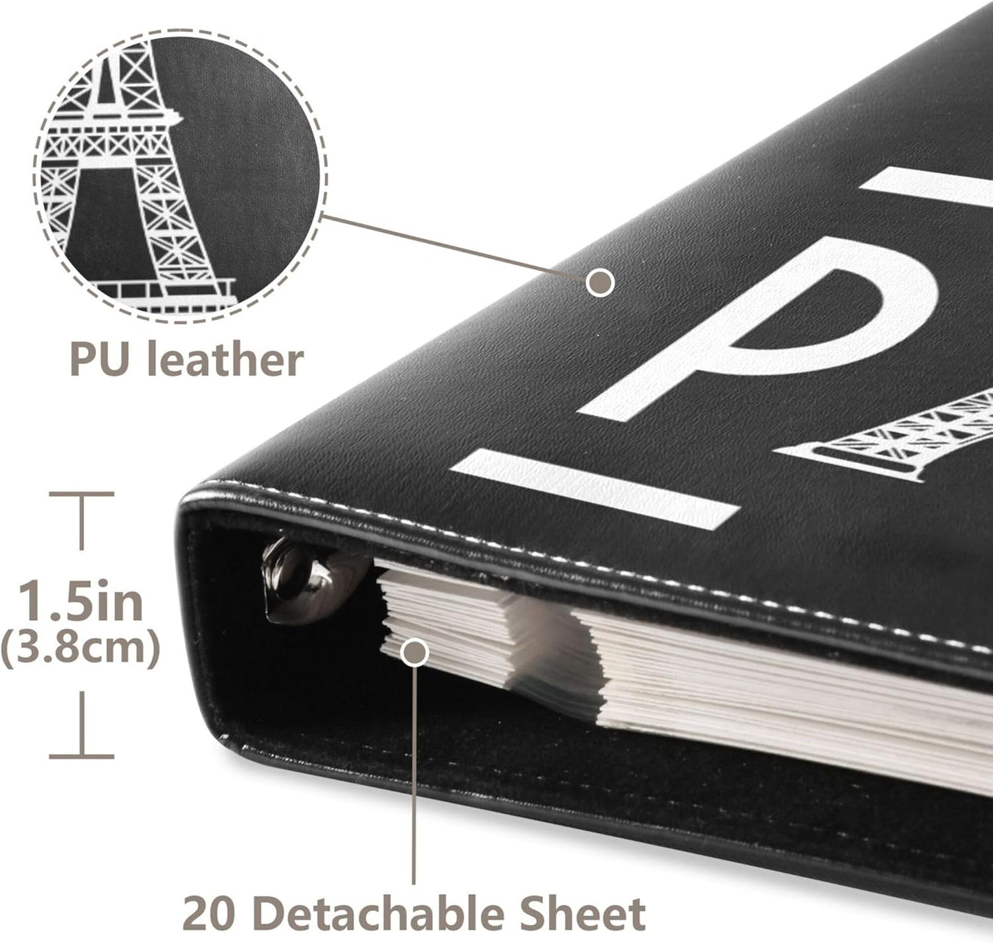 Fisyme Eiffel Tower Paris Photo Album Self Adhesive DIY Scrapbook Album for 2x3 4x6 5x7 6x8 Pictures 20 Pages Memory Book for Family Wedding