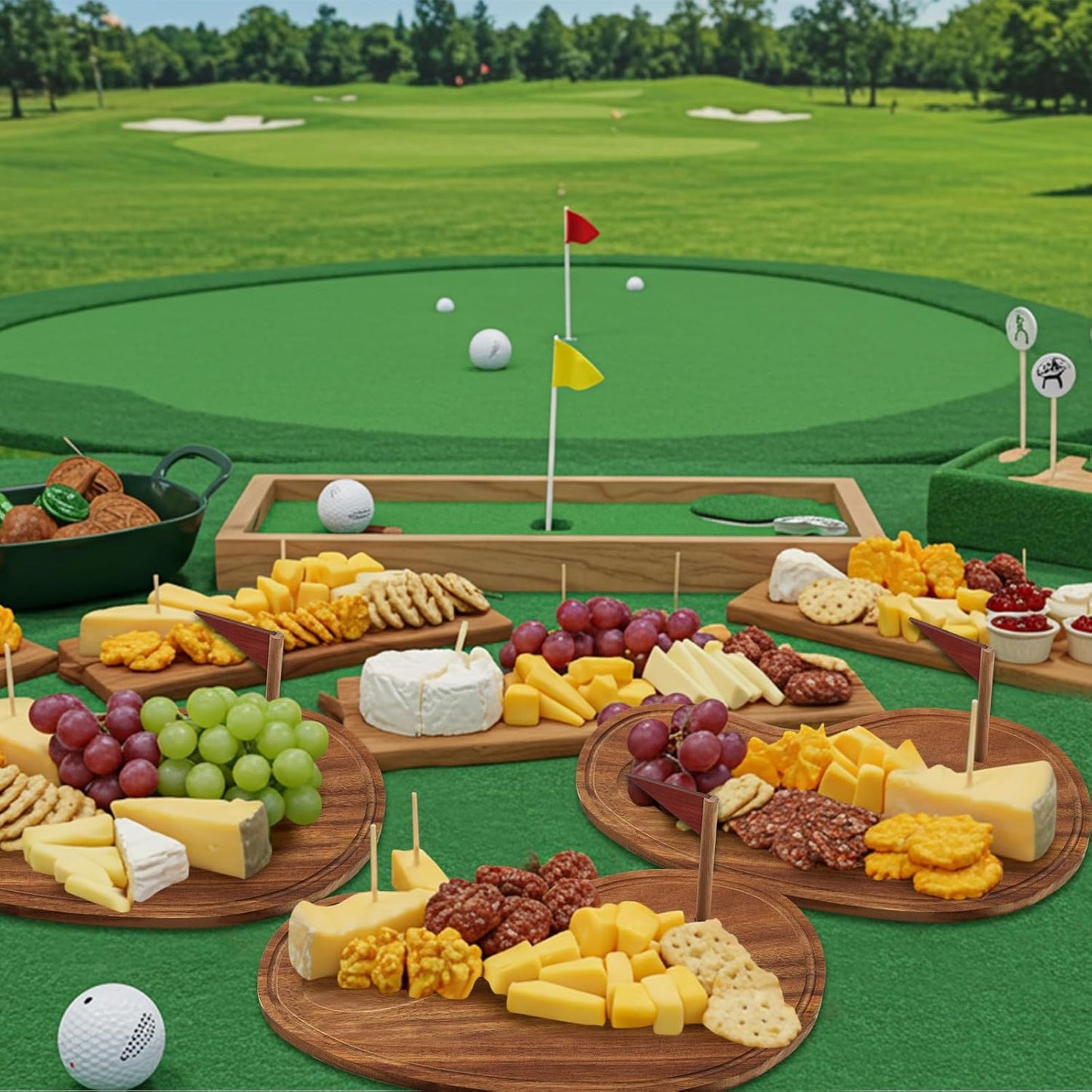 Golf Cheese Board Gift Set Party Favor Prizes Charcuterie Wood Board with Knives and Box Father Day Gift for Dad Grandpa Party Tournament Game(Acacia Wood,Golf)