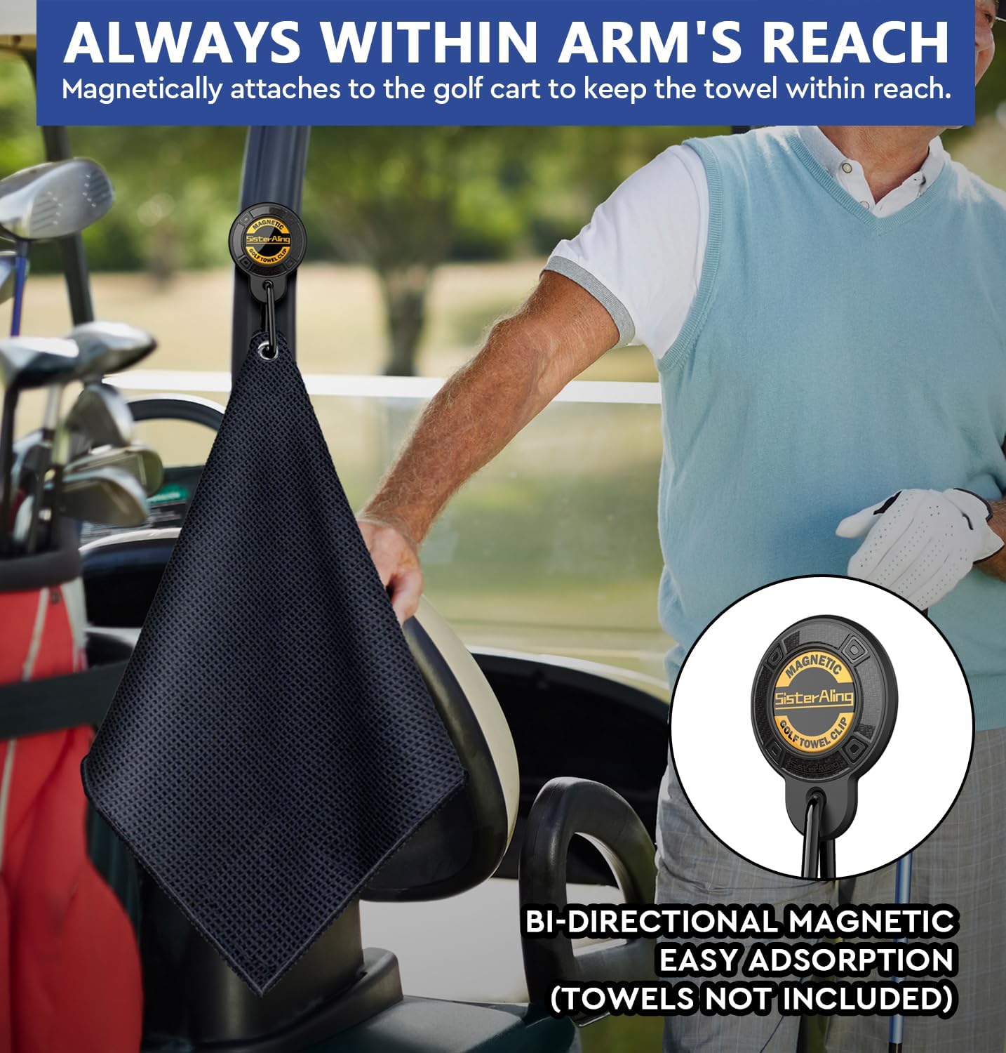 Magnetic Clip for Golf Towel,Removable Industrial Magnetic Accessories Design for Strong Hold to Golf Carts or Clubs