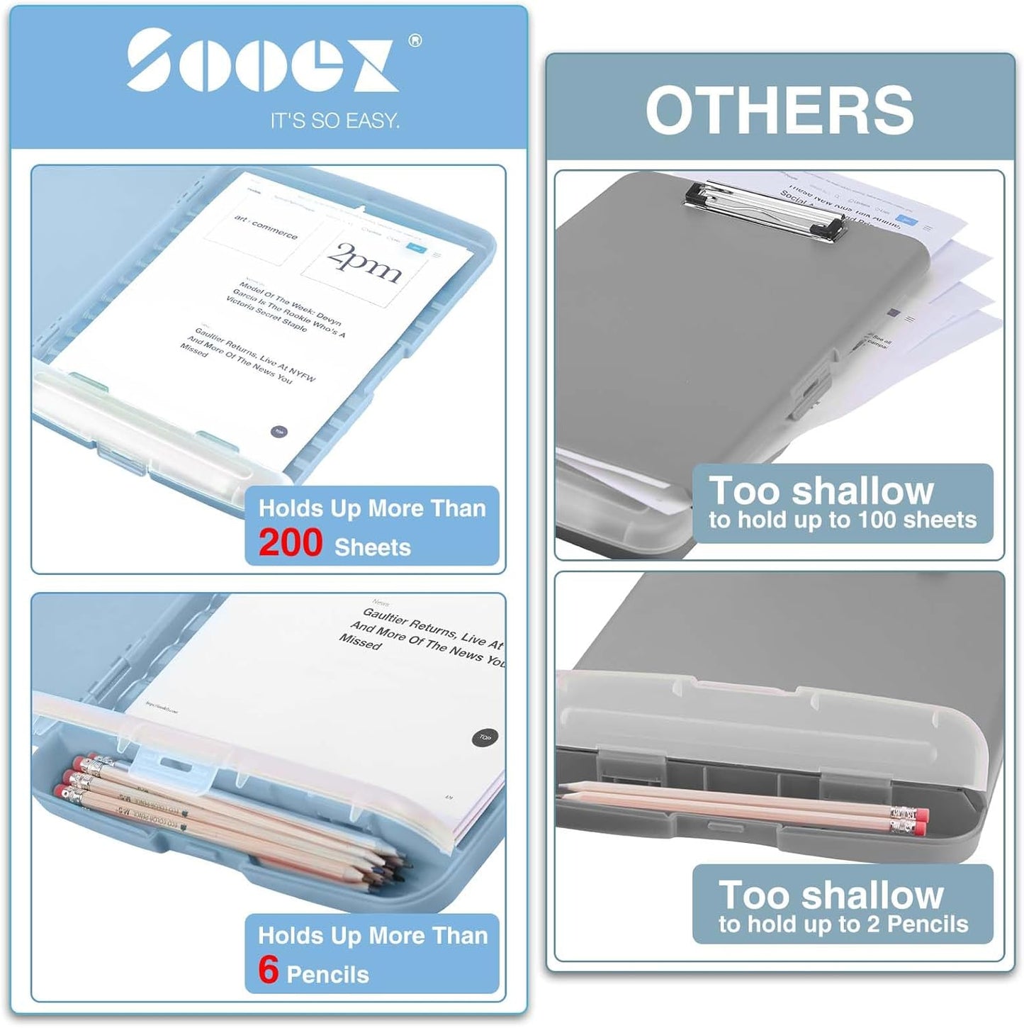 Sooez Clipboards with Storage, High Capacity Clip Boards 8.5x11 with Storage, Heavy Duty Nursing Clipboard Folder, Plastic Clipboard with Pen Holder for Women Teachers Work, School & Office Supplies
