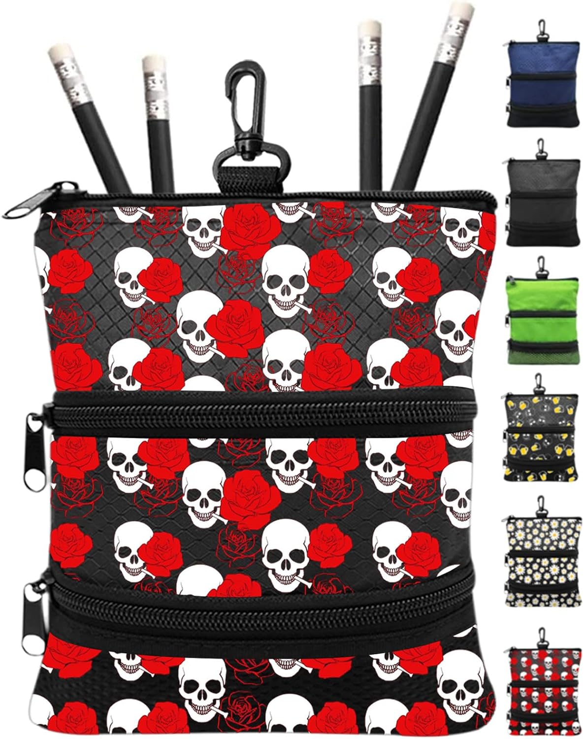 FINGER TEN Golf Pouch Bag for Valuables Tee Color with 4 Golf Pencil Pack, Zippered Pocket Gear Clip Hook to Bag