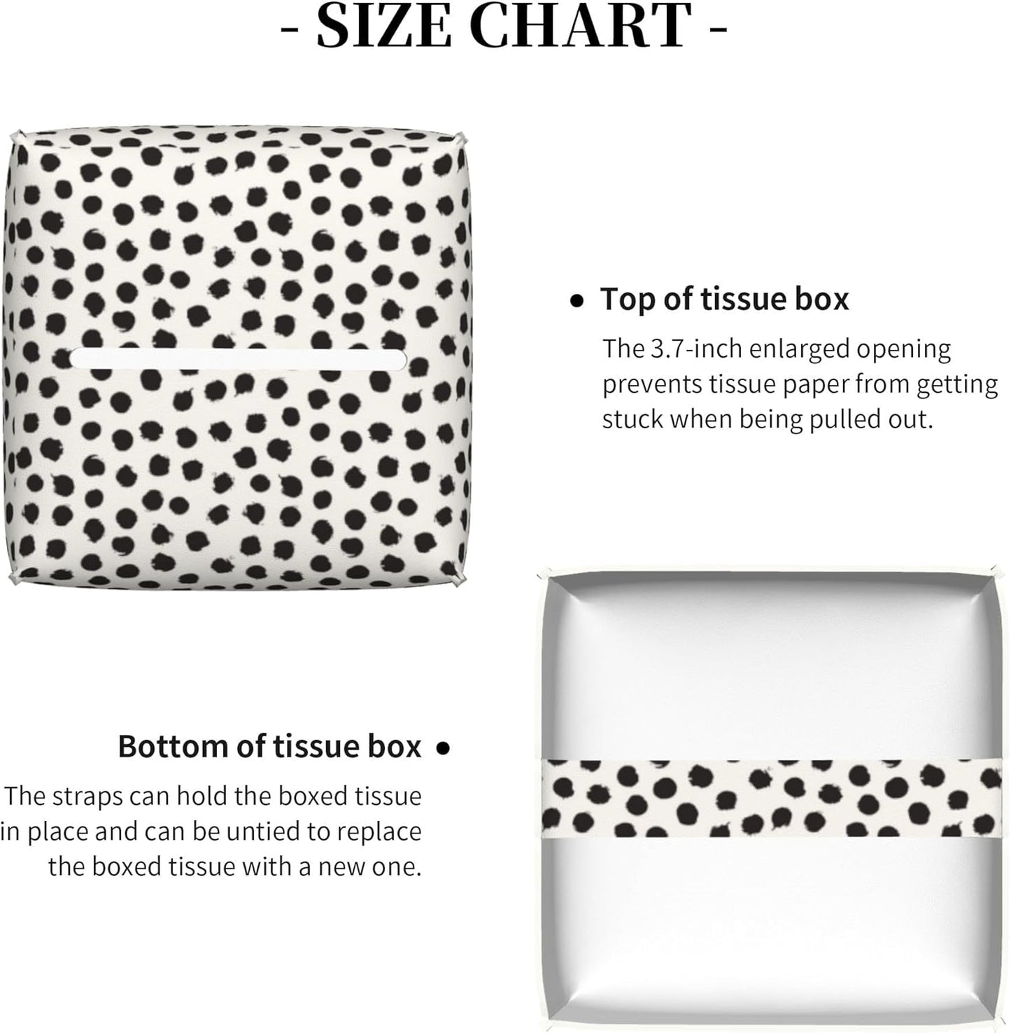 Polka Dot Black Circle Tissue Box Cover Square,Abstract Round Brush Strokes Tissue Box Holder Waterproof Leather Facial Paper Organizer Dispenser for Bathroom Home Car Nightstand Vanity Desk