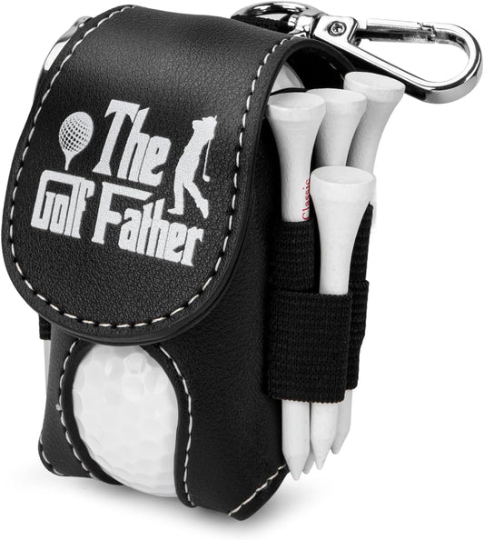 Golf Ball Bag Pouch with Golf Tee Holder Leather Golf Ball Pouch with Belt Clip Golf Ball Bag for Men and Women Storage Gift