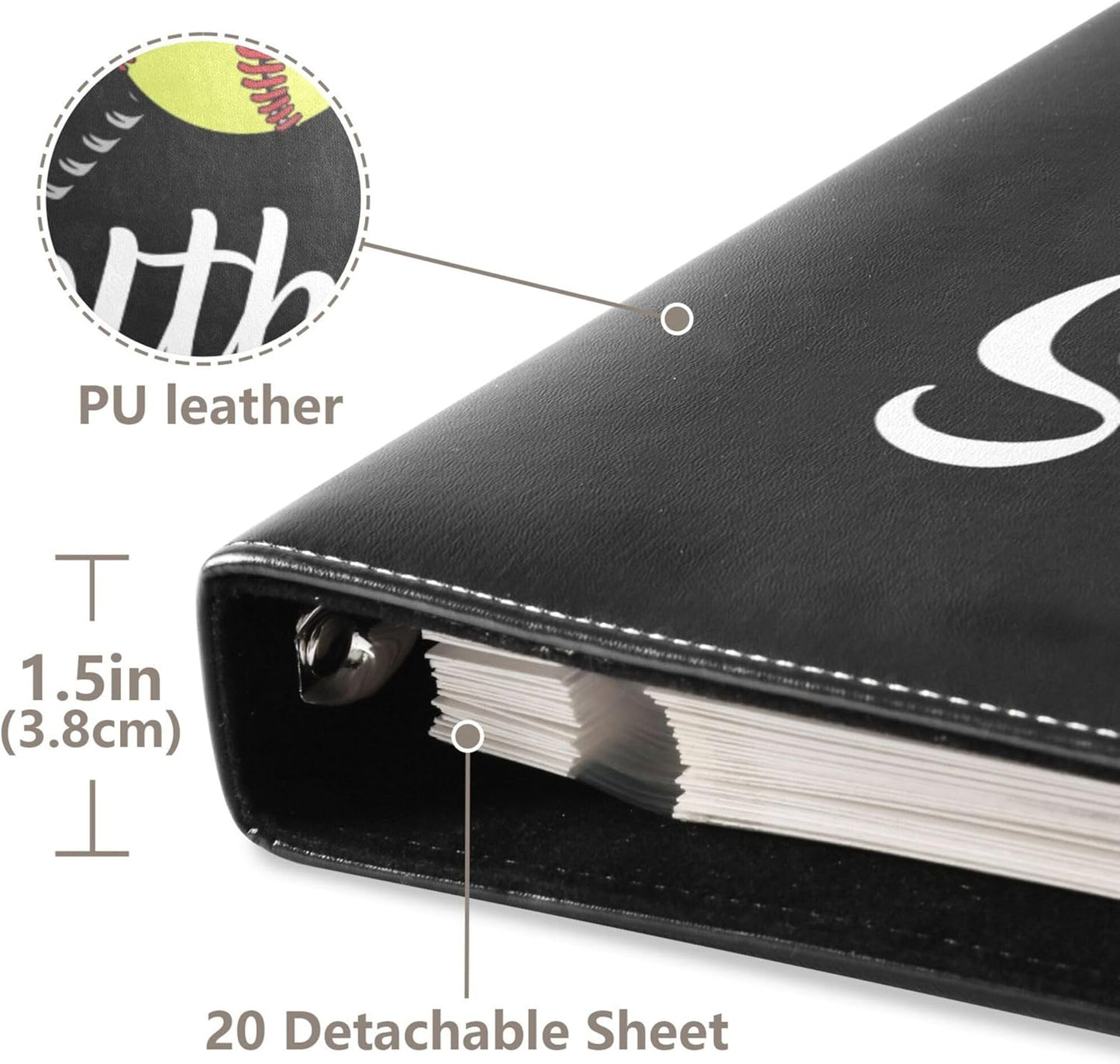 Fisyme Softball Baseball Photo Album Self Adhesive DIY Scrapbook Album for 2x3 4x6 5x7 6x8 Pictures 20 Pages Memory Book for Family Wedding