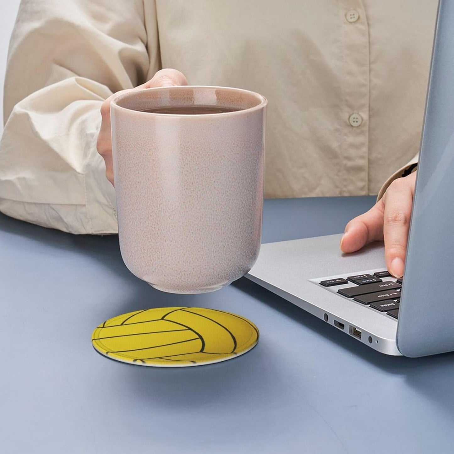 6 Pcs Water Polo Ball Drink Coasters with Holder Coasters for Drinks Coffee Table Home Decor Housewarming Gift