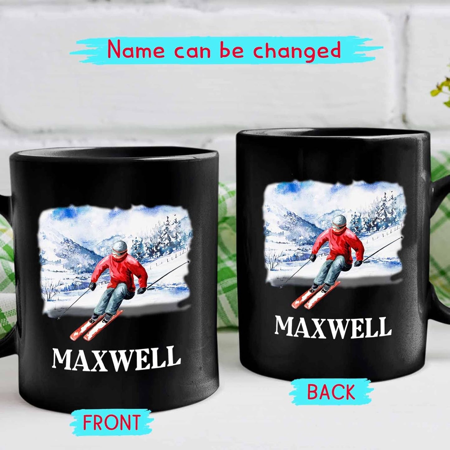 Personalized Name Skiing Black Ceramic Mug Gifts For Men Women Team Coach Skiing Lover, Skiing Ski Coffee Mugs Cups 11 Oz 15 Oz, Customized Skier Ski Lovers Travel Mug, Skier Skiing Winter Coffee Cup