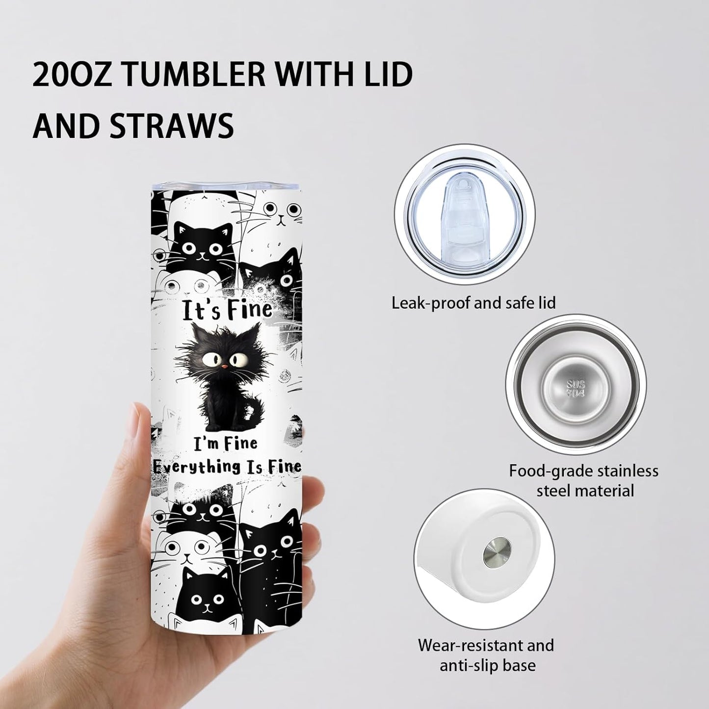 Cat Lovers Gifts, Cat Gifts For Women, Black Cats Tumbler 20oz, Cute Tumblers For Woman With Lid And Straw, Stainless Steel Cup Cats Gift Birthday Christmas Party Gift For Women