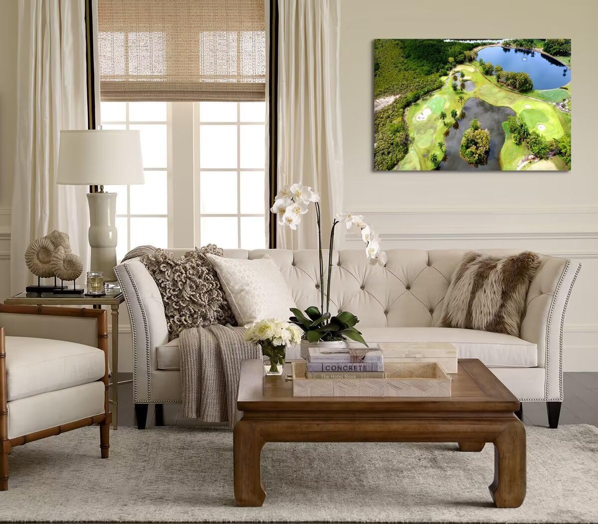 Golf Course Canvas Wall Art for Living Room Bedroom Bathroom Home Decorations Golf Course and Lake Picture Poster Prints Artwork Framed Ready to Hang(12''H x 16''W)