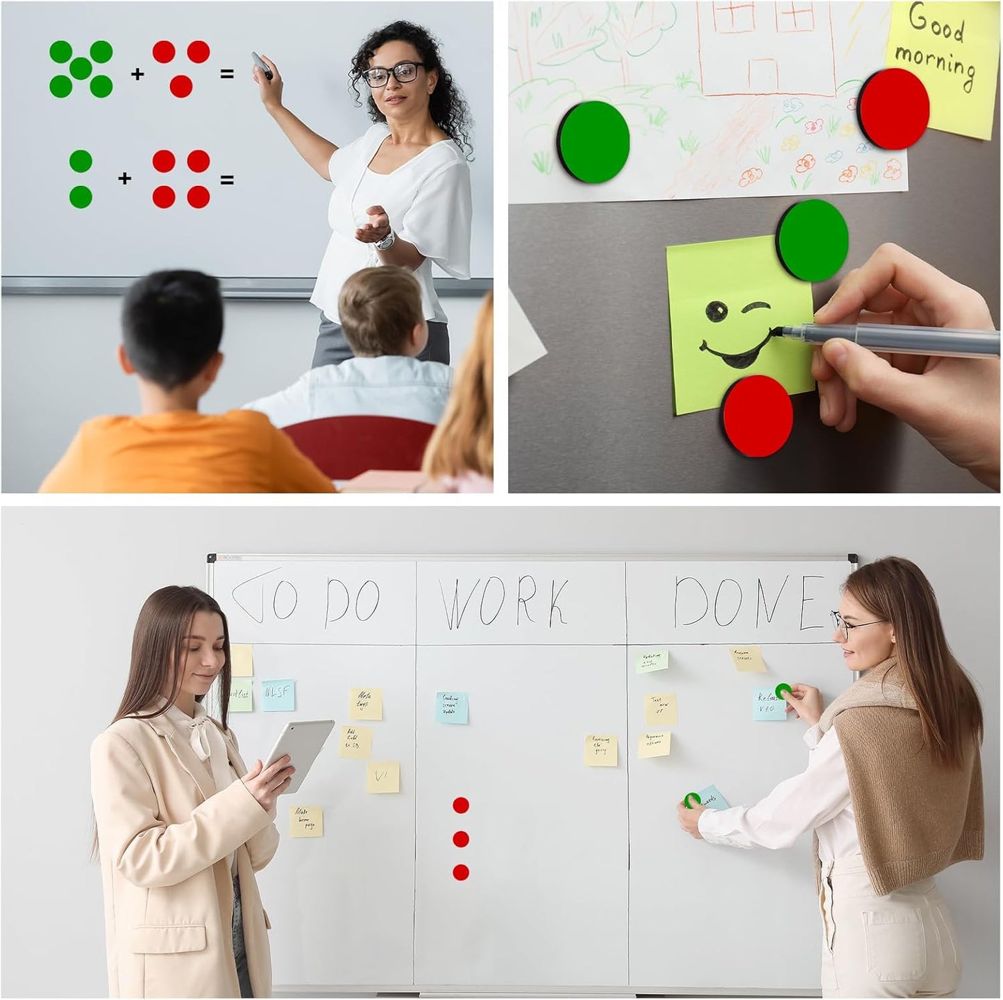 Xuhal 80 Pcs Double Sided Red Green Magnets 1.26'' Red Green Flip Reversible Magnets Dots for Whiteboard Mini Colored Double Sided Reversible Circle Indicator for Office Classroom Decoration (Classic)