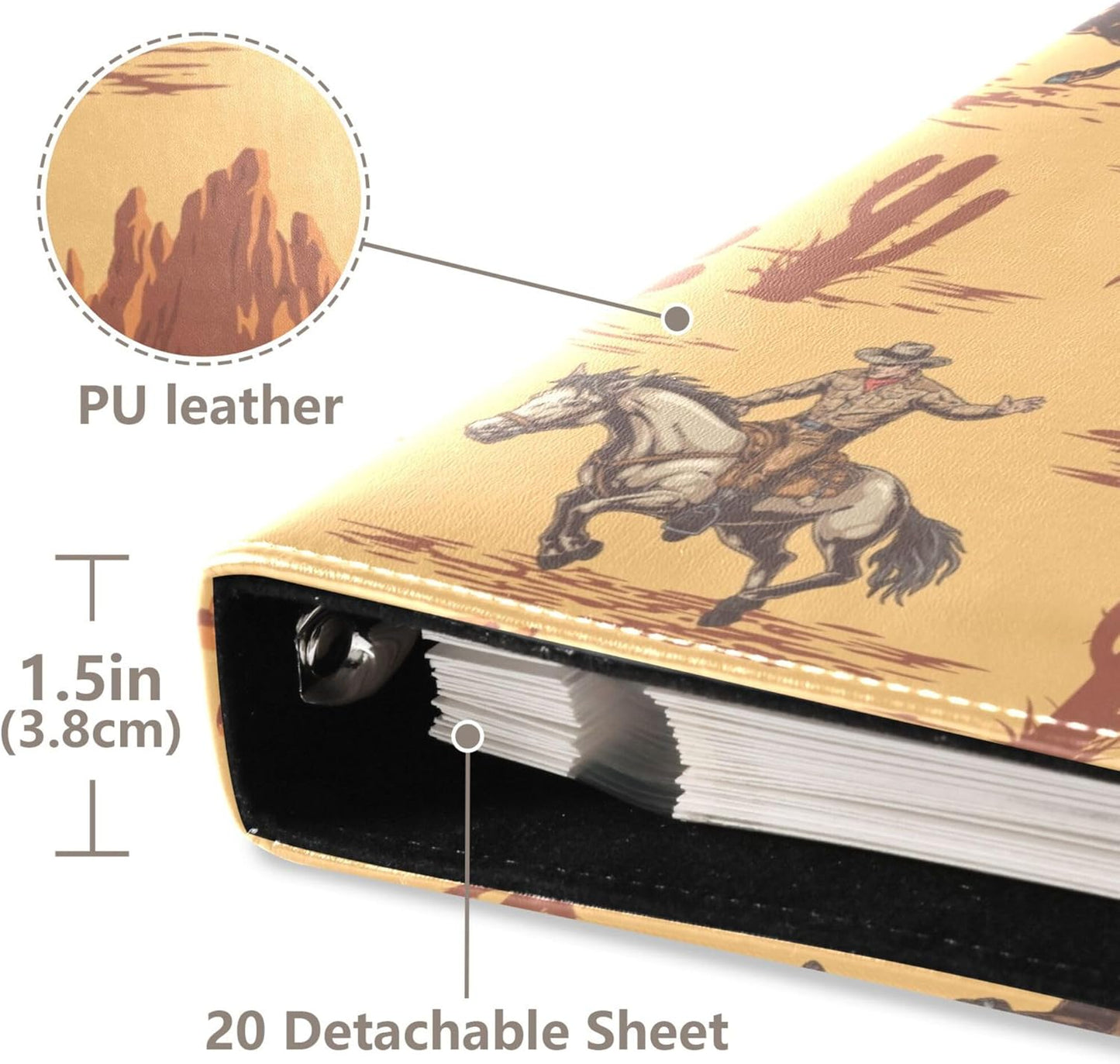 Fisyme Western Cowboy American Photo Album Self Adhesive DIY Scrapbook Album for 2x3 4x6 5x7 6x8 Pictures 20 Pages Memory Book for Family Wedding