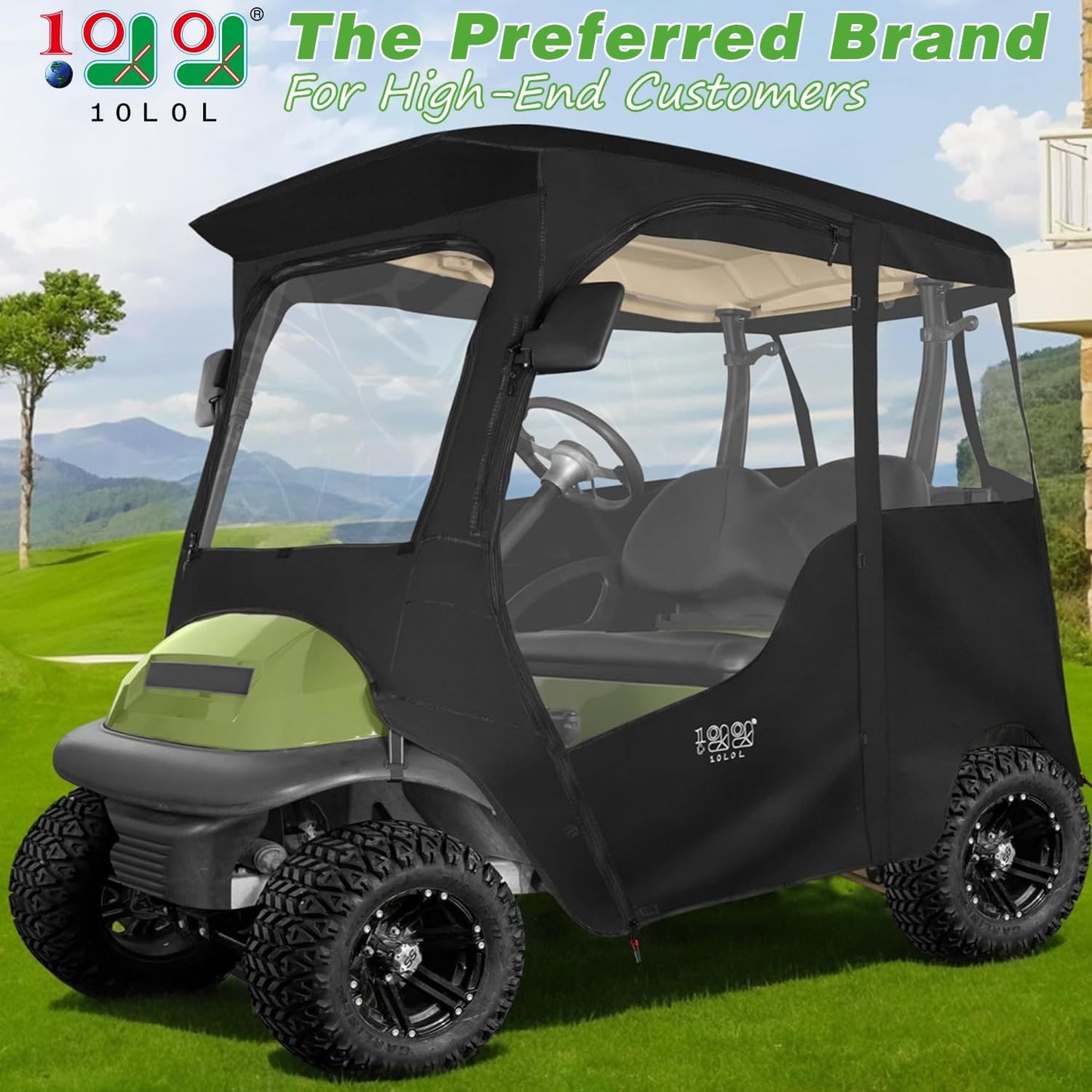 10L0L Deluxe 2 Passenger Enclosure for Club Car Precedent, Onward & Tempo Golf Cart, 4-Sided Clear PVC Window Rain Cover with Zipper Entry
