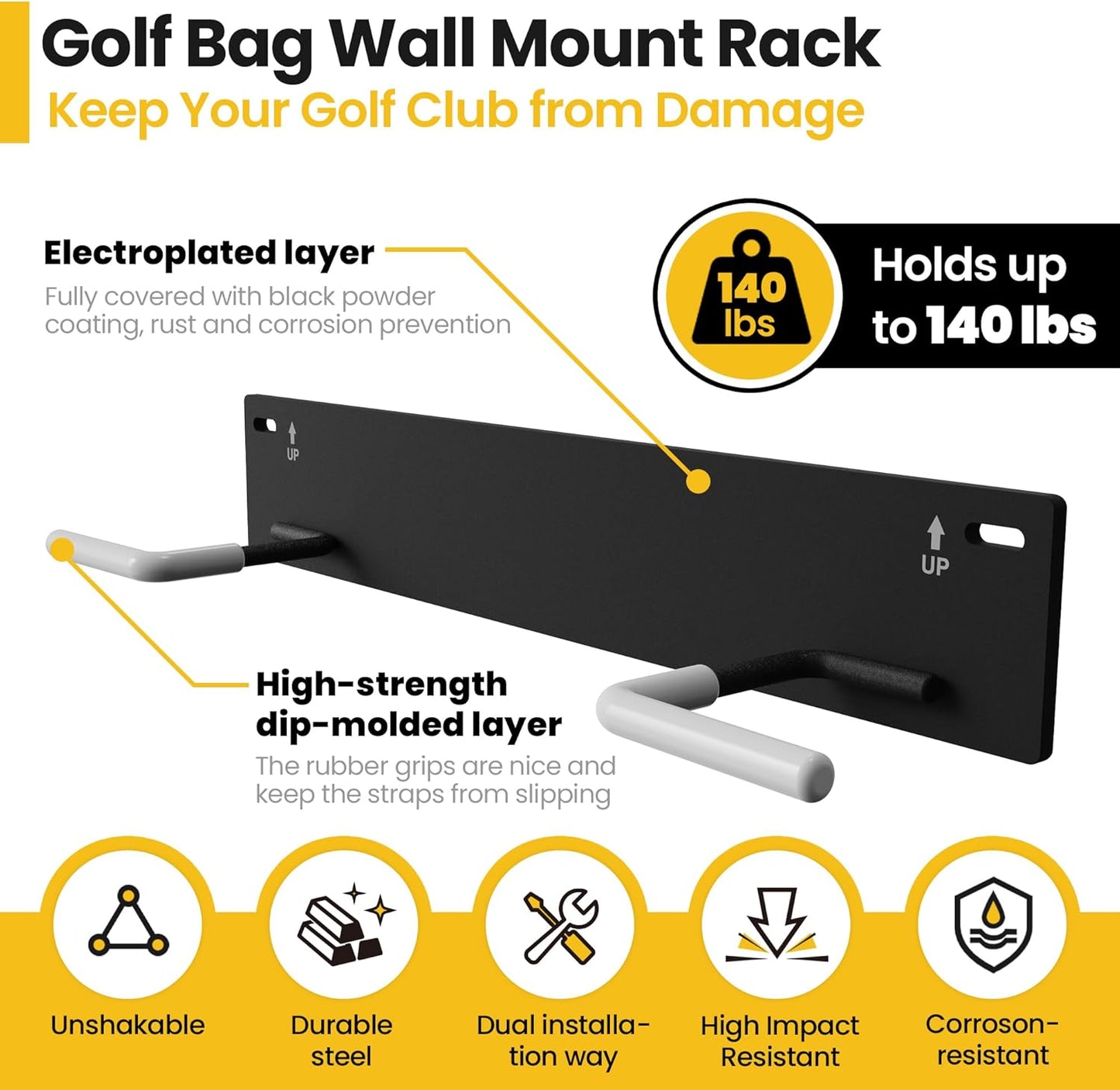 Wall Mounted Golf Bag Storage Rack,Golf Bag Storage Rack for Garage,Golf Bag Organizer for Garage,Golf Bag Hangers/Holder/Hook for Garage,Golf Storage System & Accessories