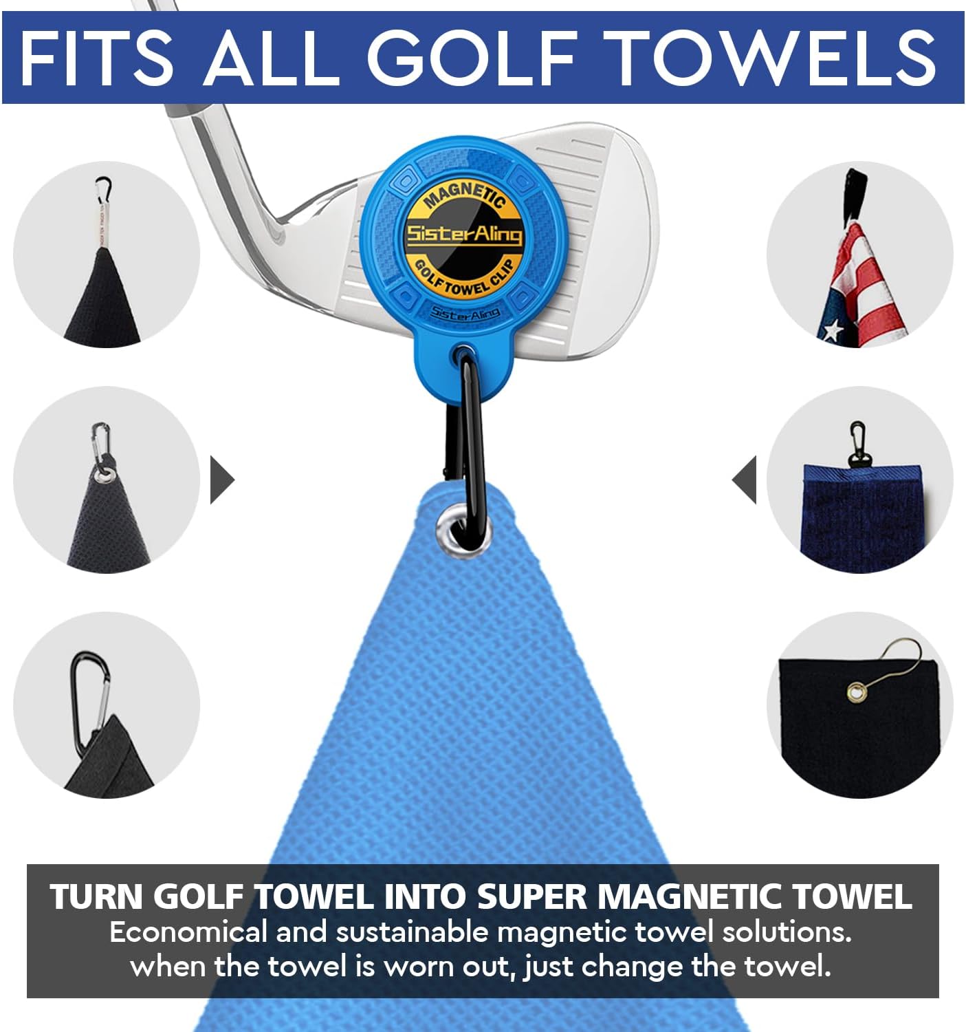 Magnetic Clip for Golf Towel,Removable Industrial Magnetic Accessories Design for Strong Hold to Golf Carts or Clubs (2, Blue)
