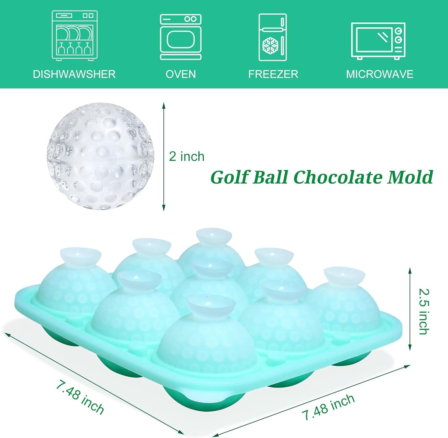 Golf Ball Chocolate Mold with Lid, Silicone Golf Ball Mold for Cake Pops, 9-Cavity Golf Ball for Chocolate, Ice Cube